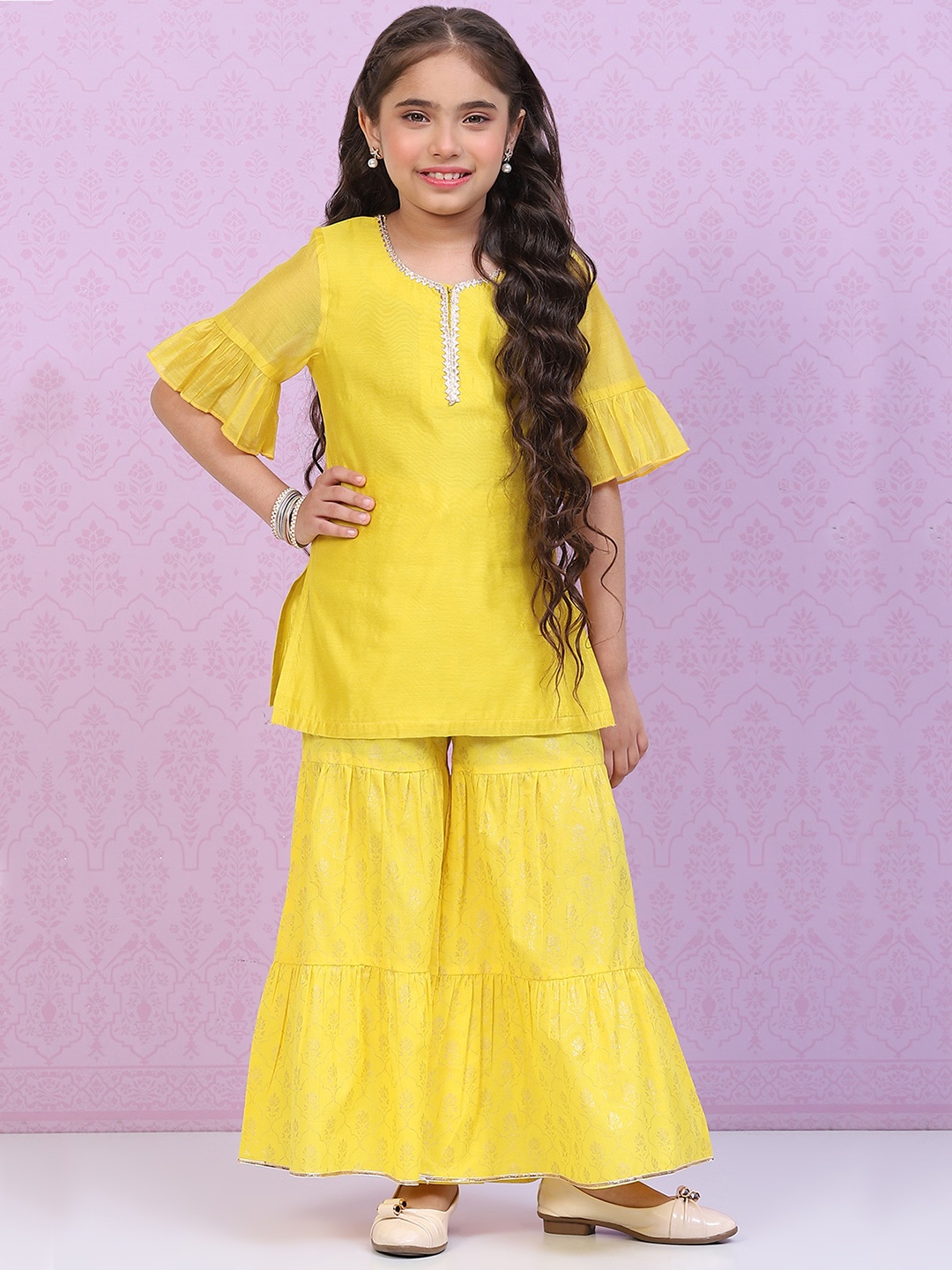 

Biba Girls Yellow Ethnic Motifs Kurta with Sharara