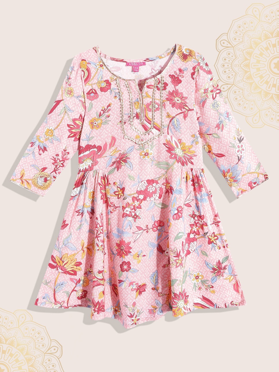 

Biba Girls Pink & Red Floral Print Kurta