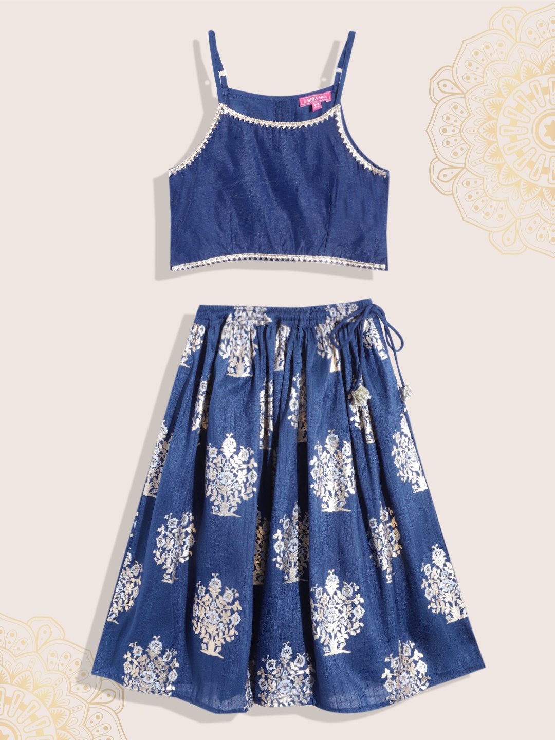 

Biba Girls Navy Blue & Golden Ethnic Motif Gotta Patti Ready to Wear Lehenga & Blouse