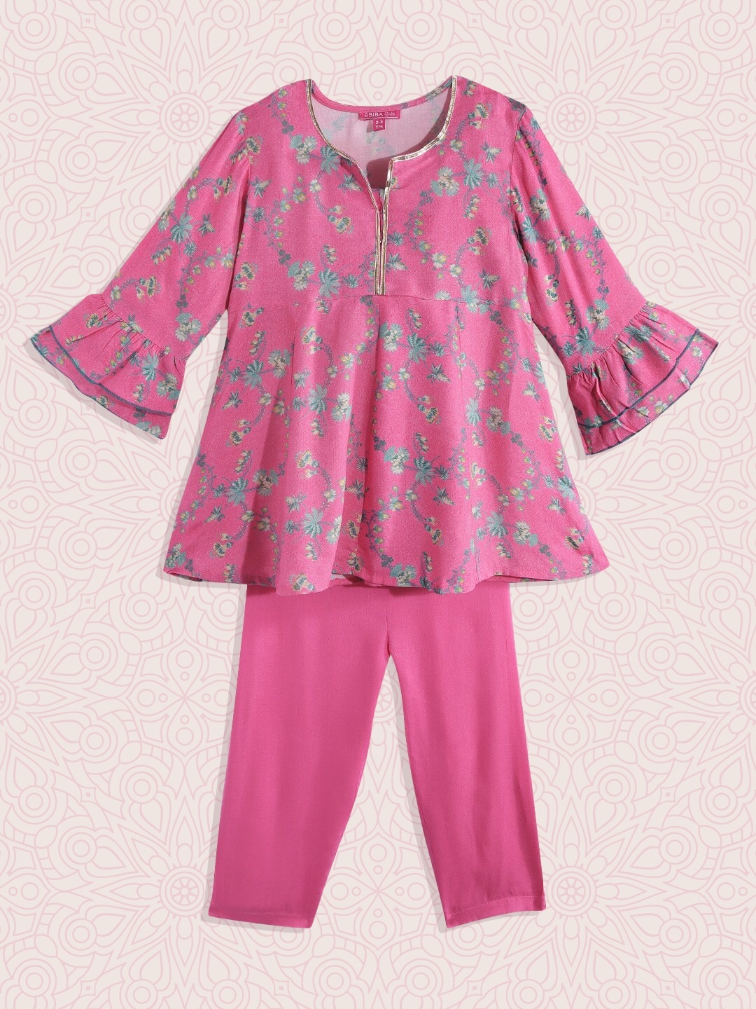 

Biba Girls Pink Floral Printed Kurta with Trousers