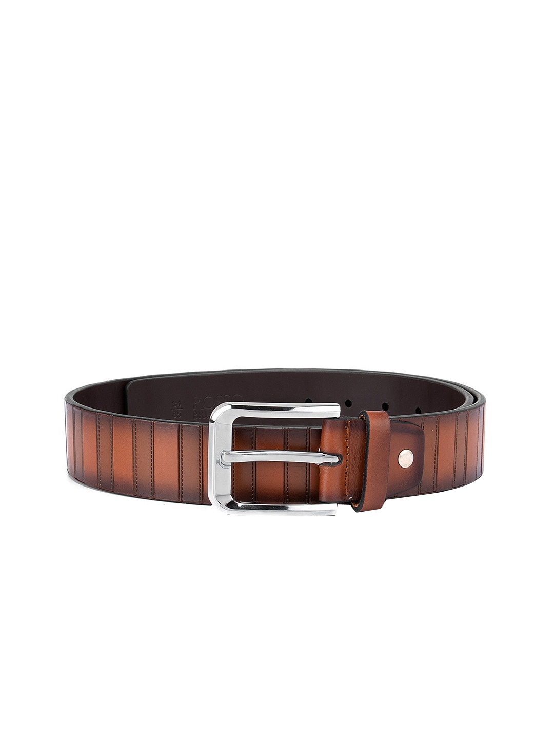 

ROSSO BRUNELLO Men Tan Striped Leather Belt