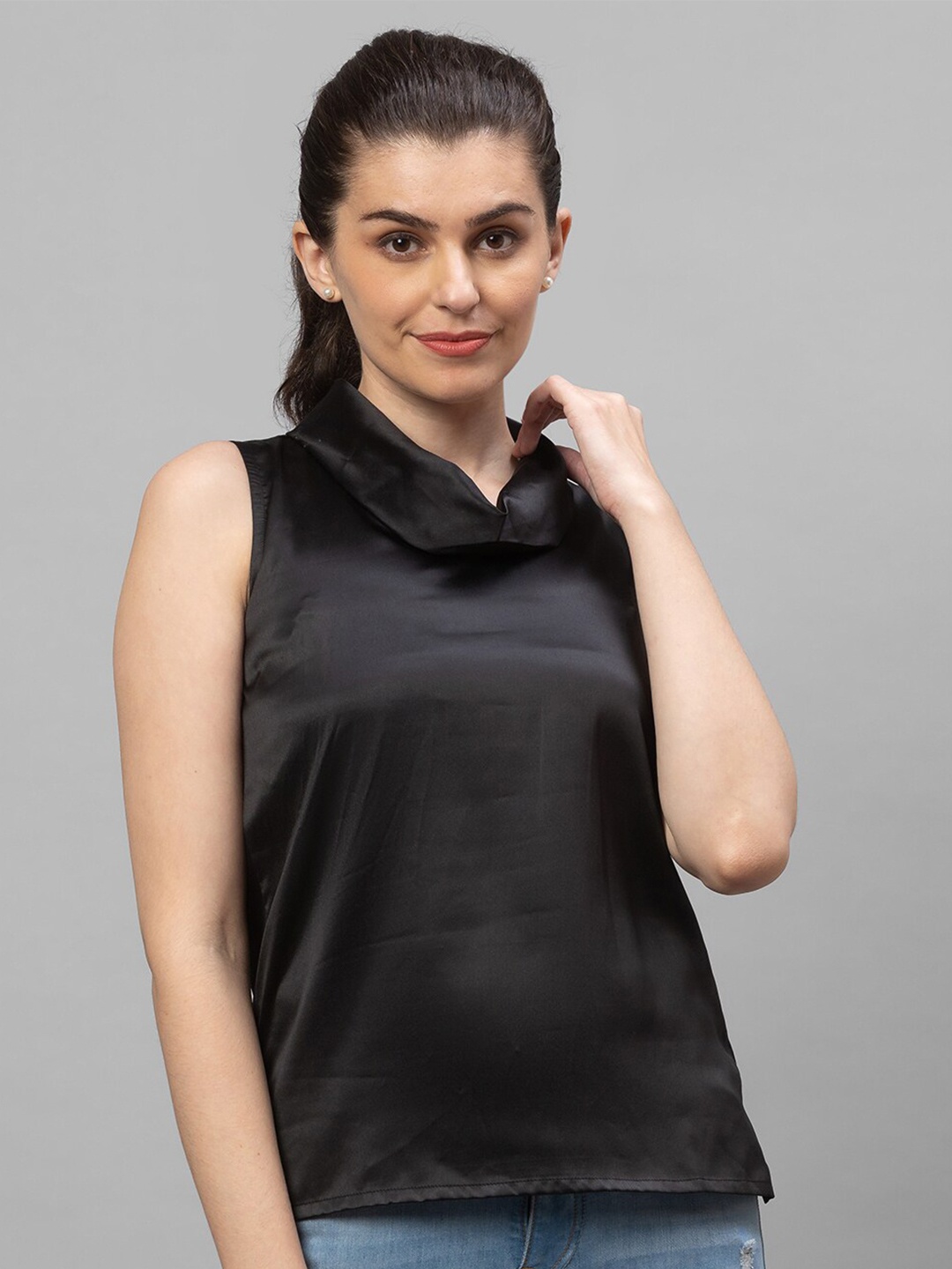 

Globus Black Solid Cowl Neck Top