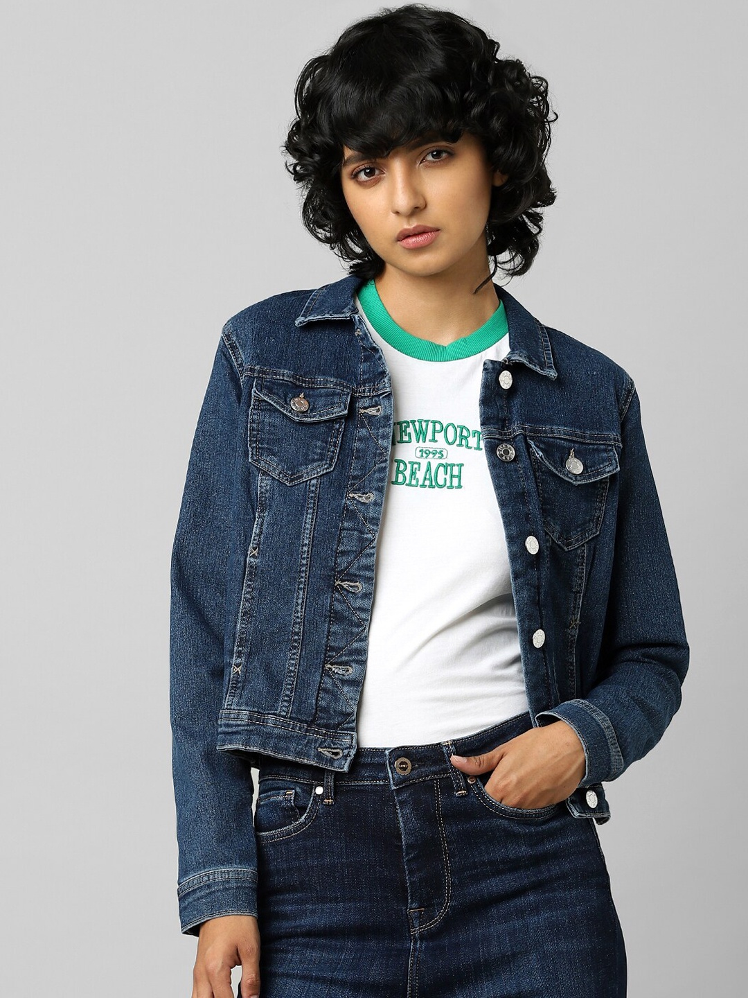 

ONLY Women Blue Washed Crop Denim Jacket