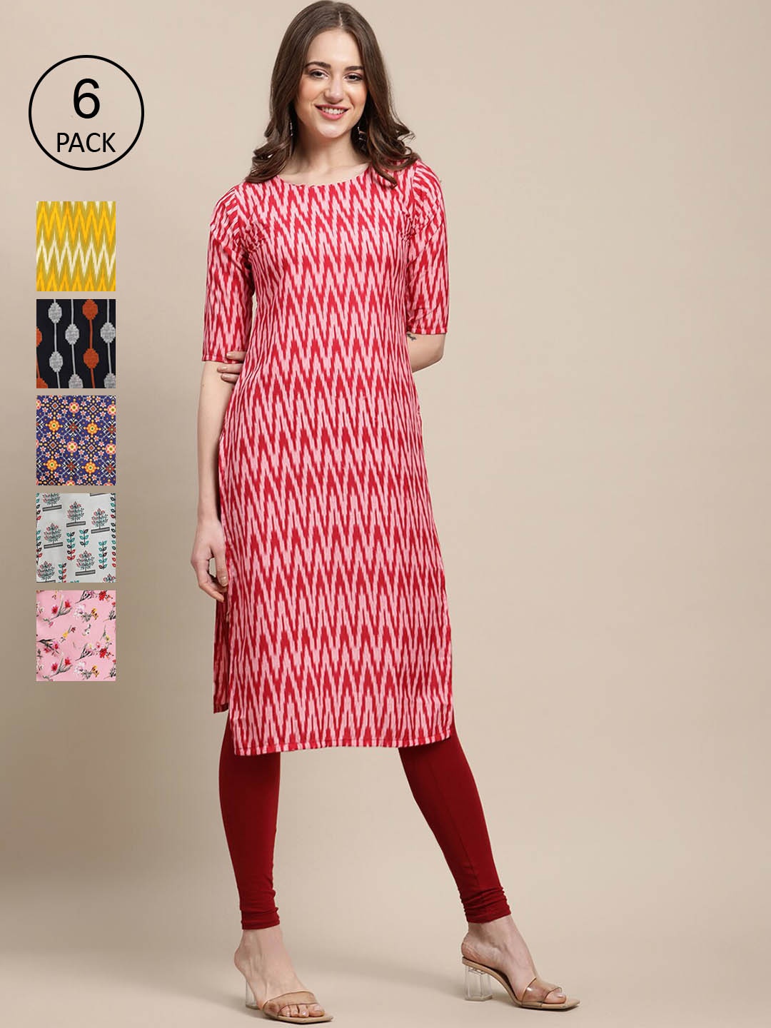 7Threads 6 Women Multicoloured Geometric Printed Crepe Kurta, Multi