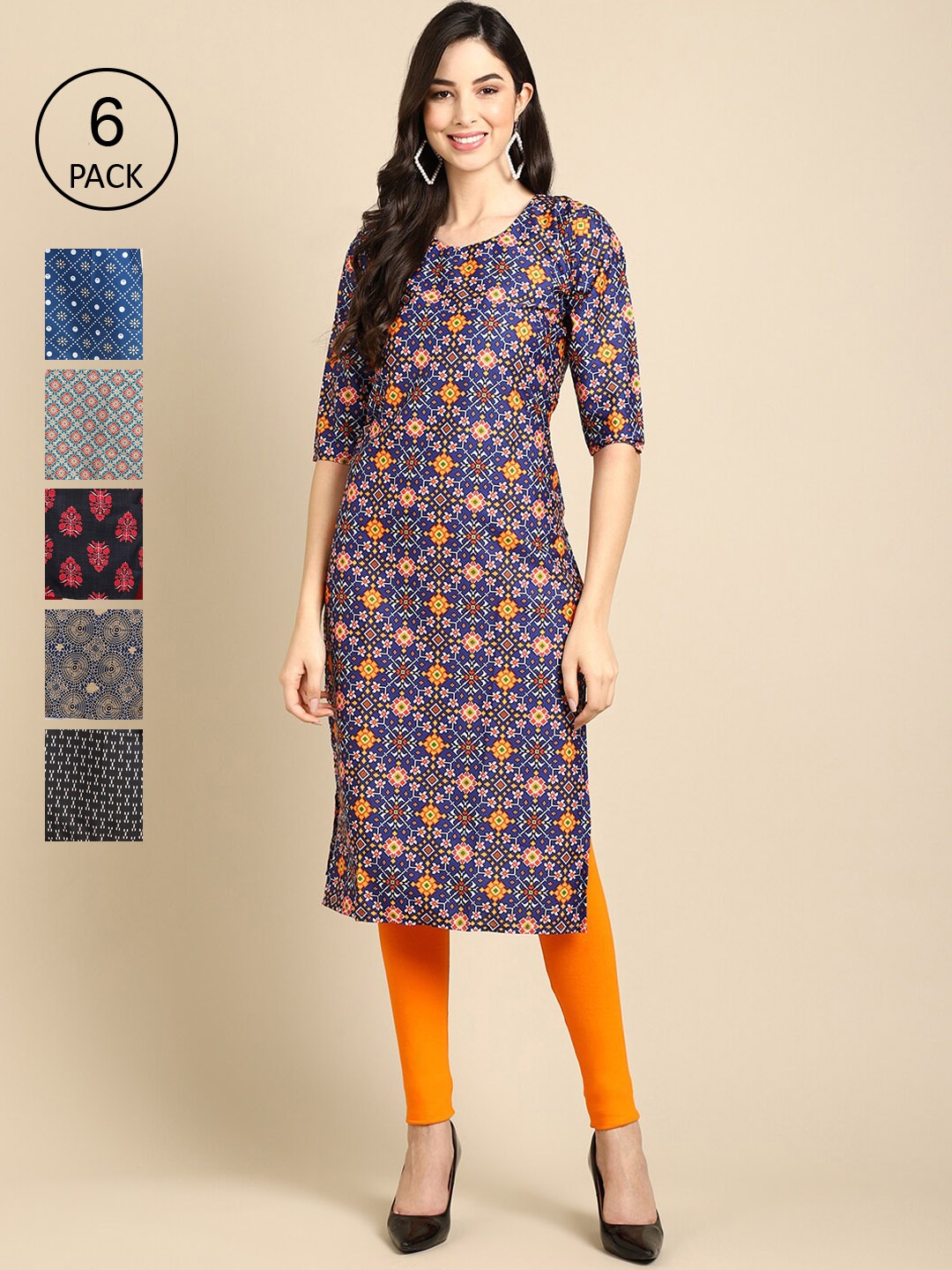 

7Threads 6 Women Multicoloured Geometric Printed Crepe Kurta, Multi