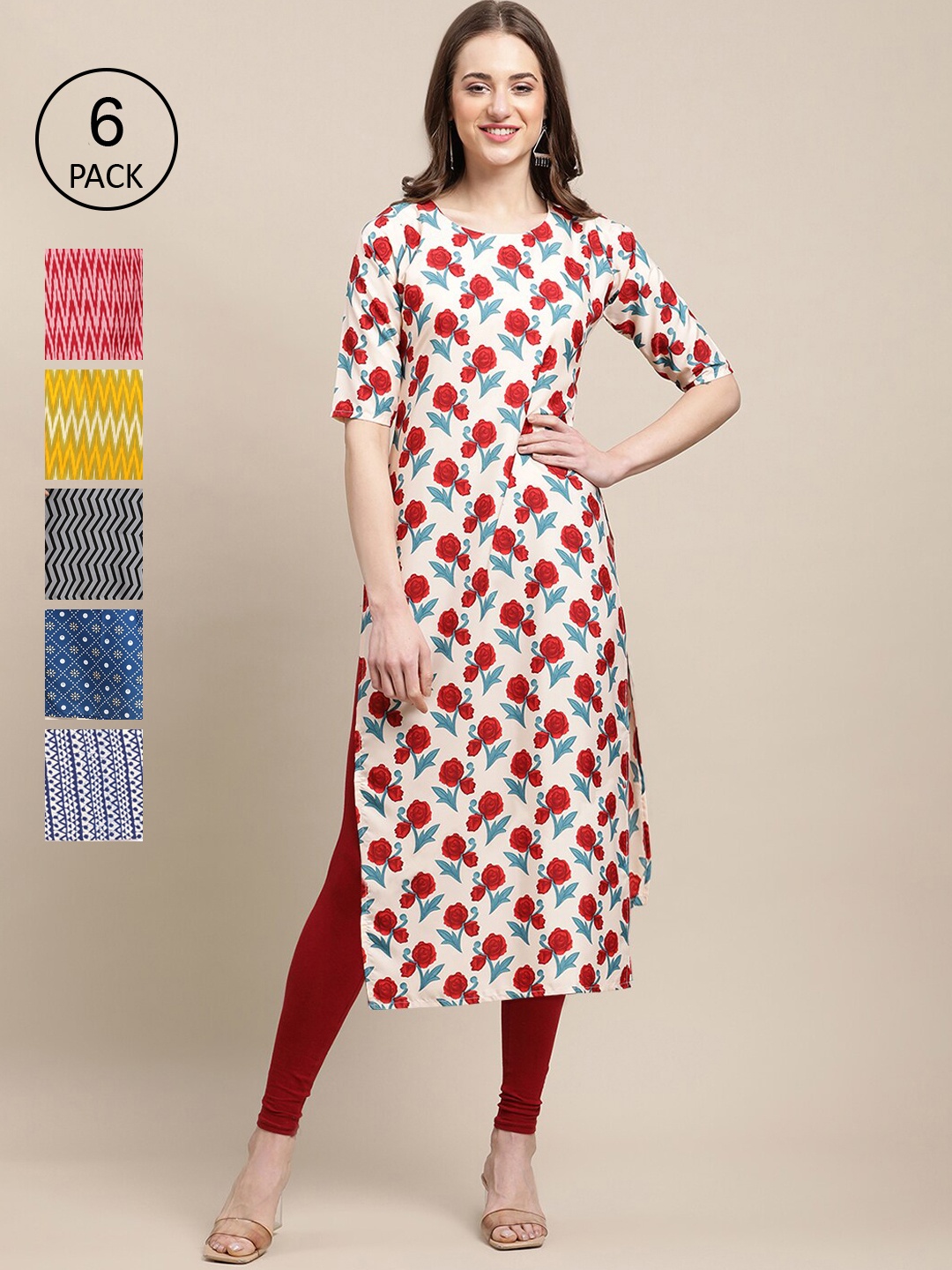 

7Threads Women Yellow & Blue Printed Crepe Kurta