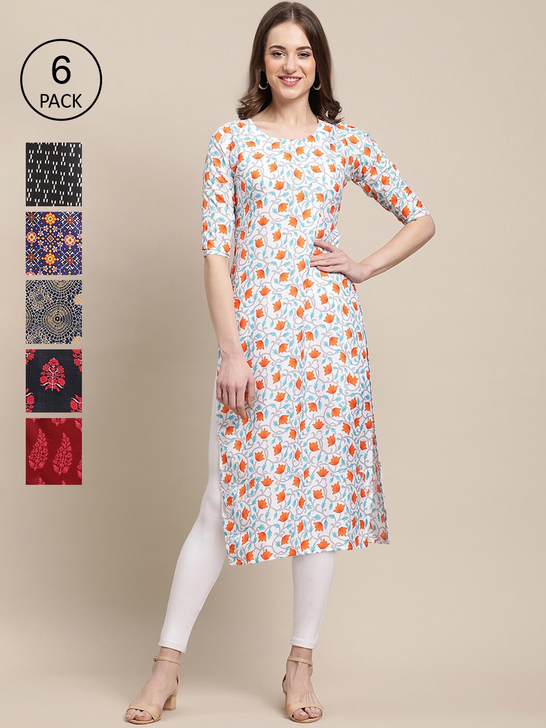 

7Threads Women Red & Blue Ethnic Motifs Printed Summer Sheers Crepe Kurta