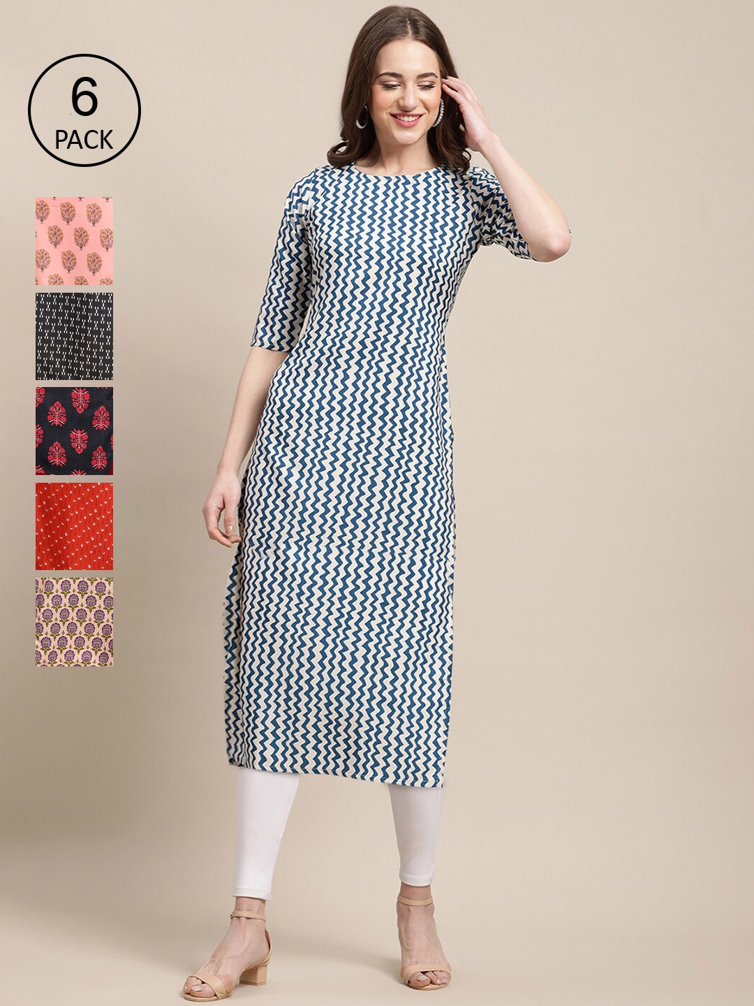 

7Threads Women Blue & Black Geometric Printed Summer Sheers Crepe Kurta