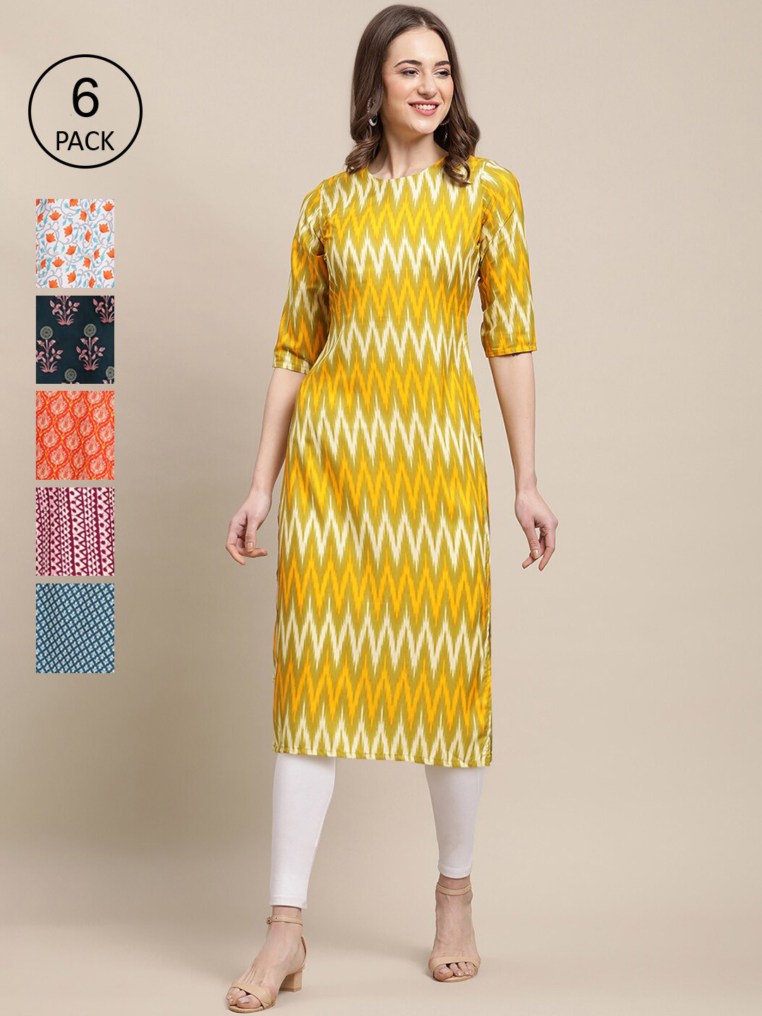 

7Threads Women Pack Of 6 Floral Printed Crepe Kurta, Multi