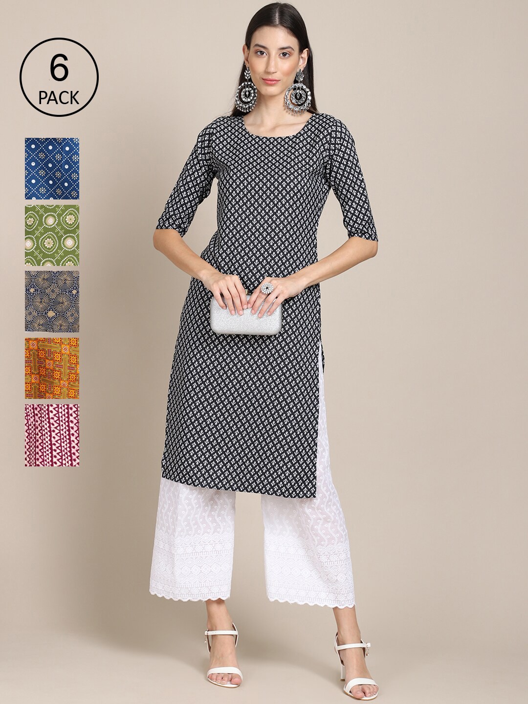 

7Threads Women's Crepe Multi Color Digital Printed Straight Kurta [PACK OF 6]