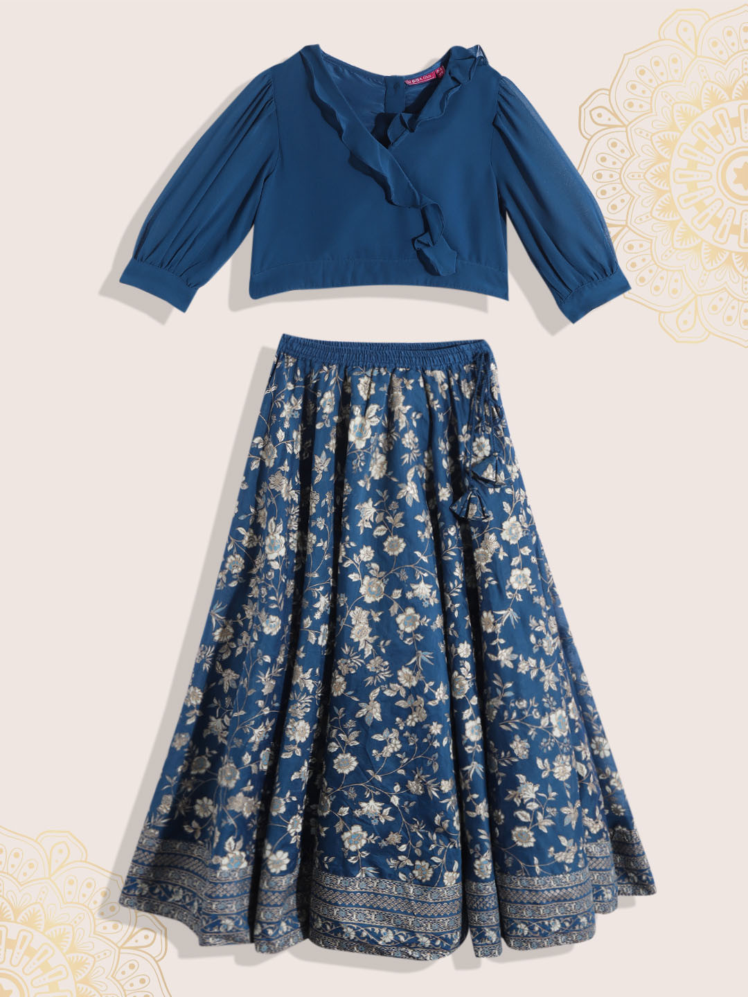 

Biba Girls Navy Blue & Gold Ethnic Motifs Print Ready to Wear Lehenga & Choli