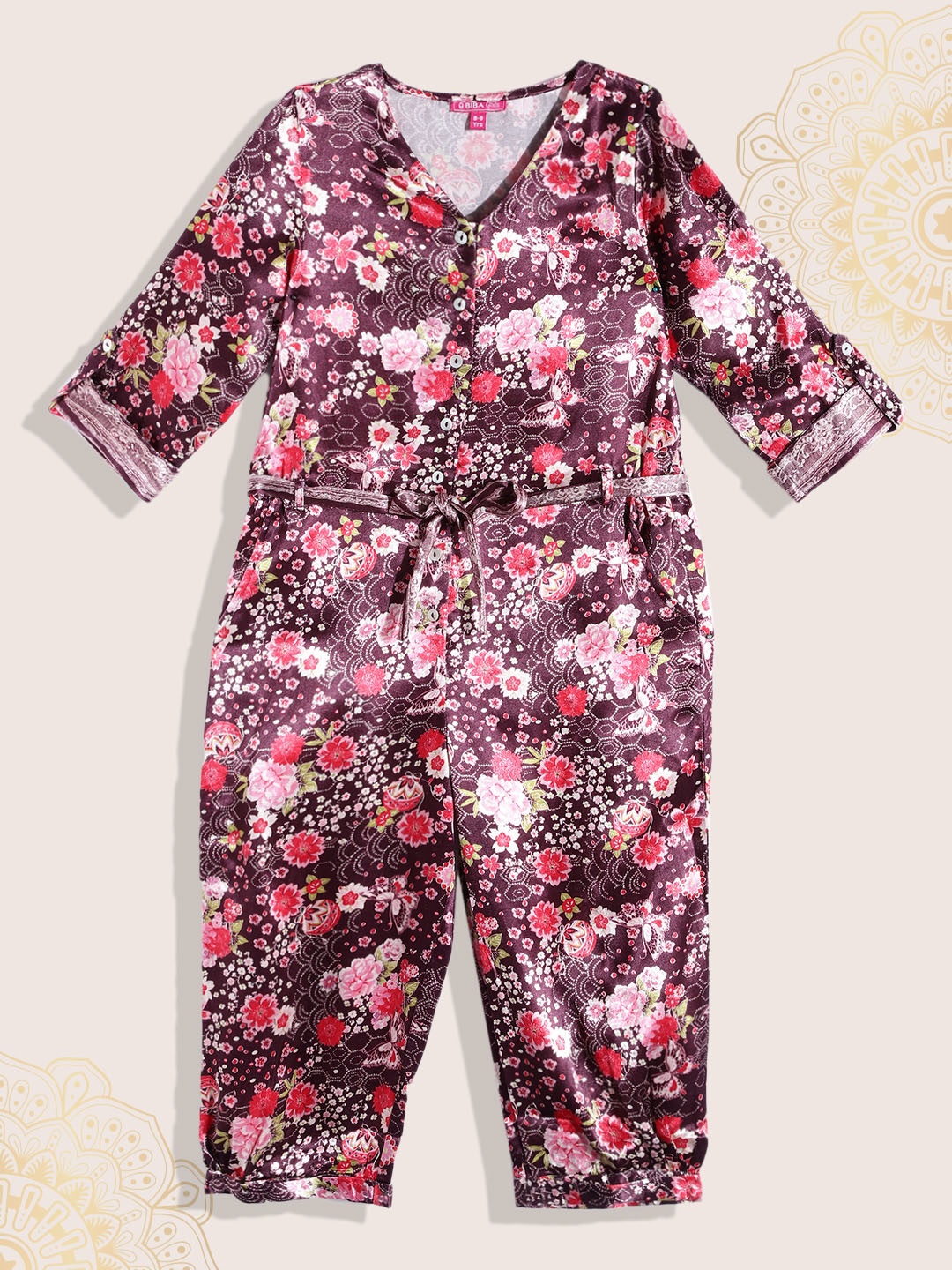 

Biba Girls Purple & Red Floral Printed Basic Jumpsuit