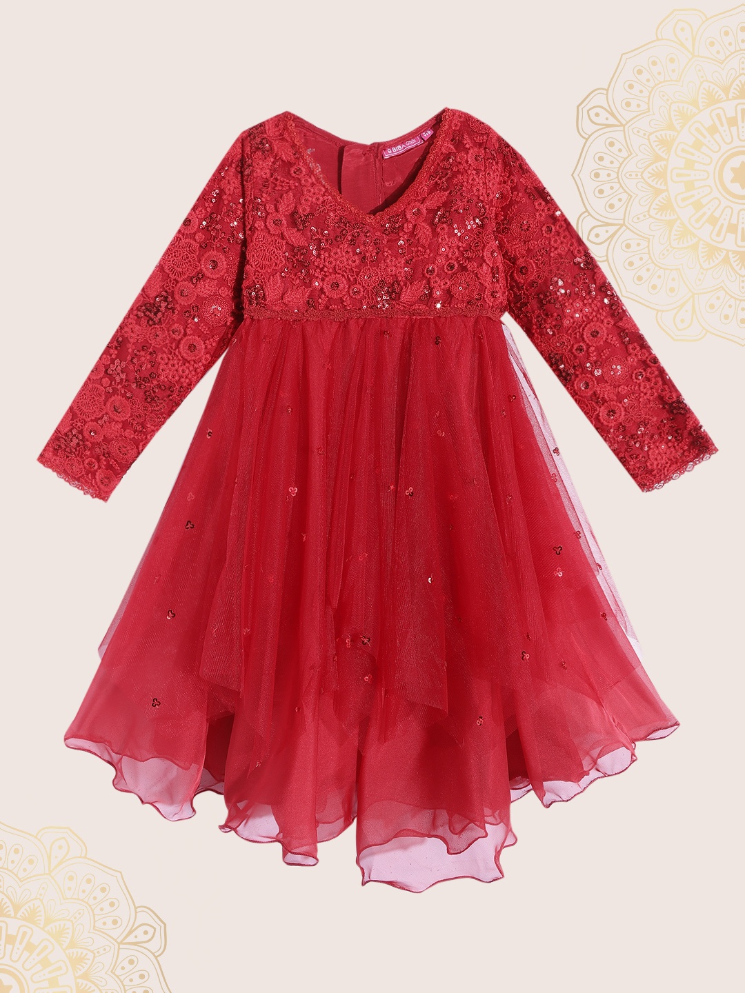 

Biba Girls Red Embroidered Sequined Tulle Fit & Flare Dress