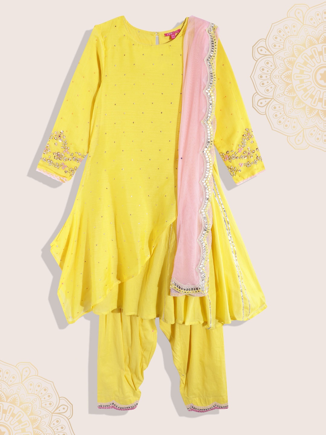 

Biba Girls Ethnic Motifs Beads and Stones Kurta with Salwar & Dupatta, Yellow