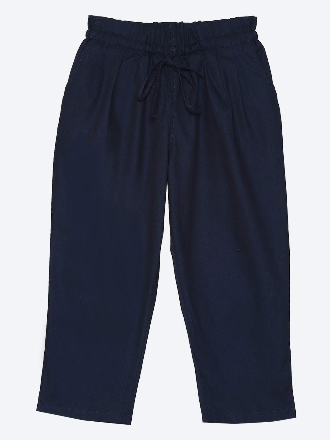 

Biba Girls Navy Blue Solid Cotton Paper Bag Waist Pleated Trousers