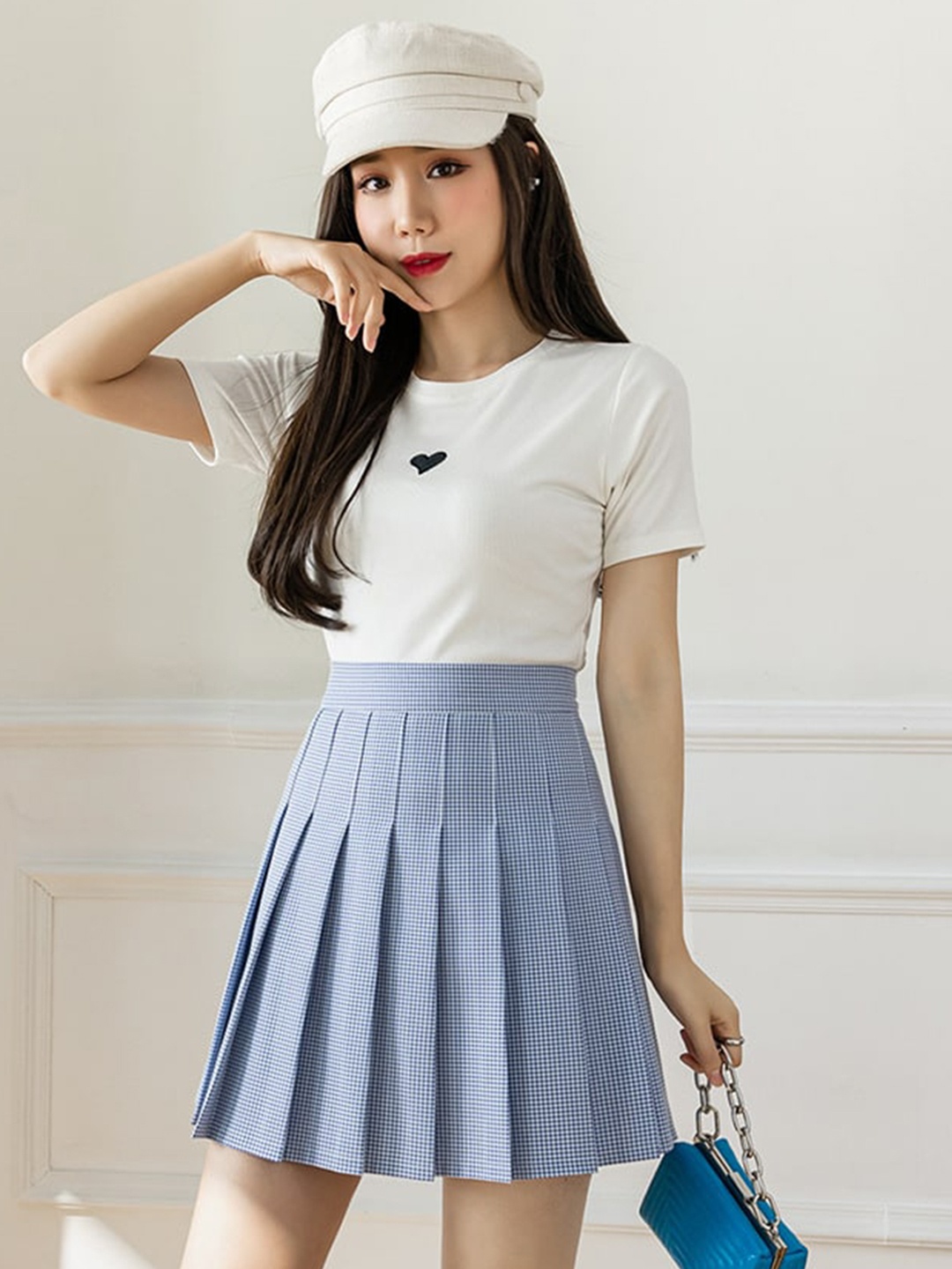 

La Aimee Attractive Blue Checked Skirt