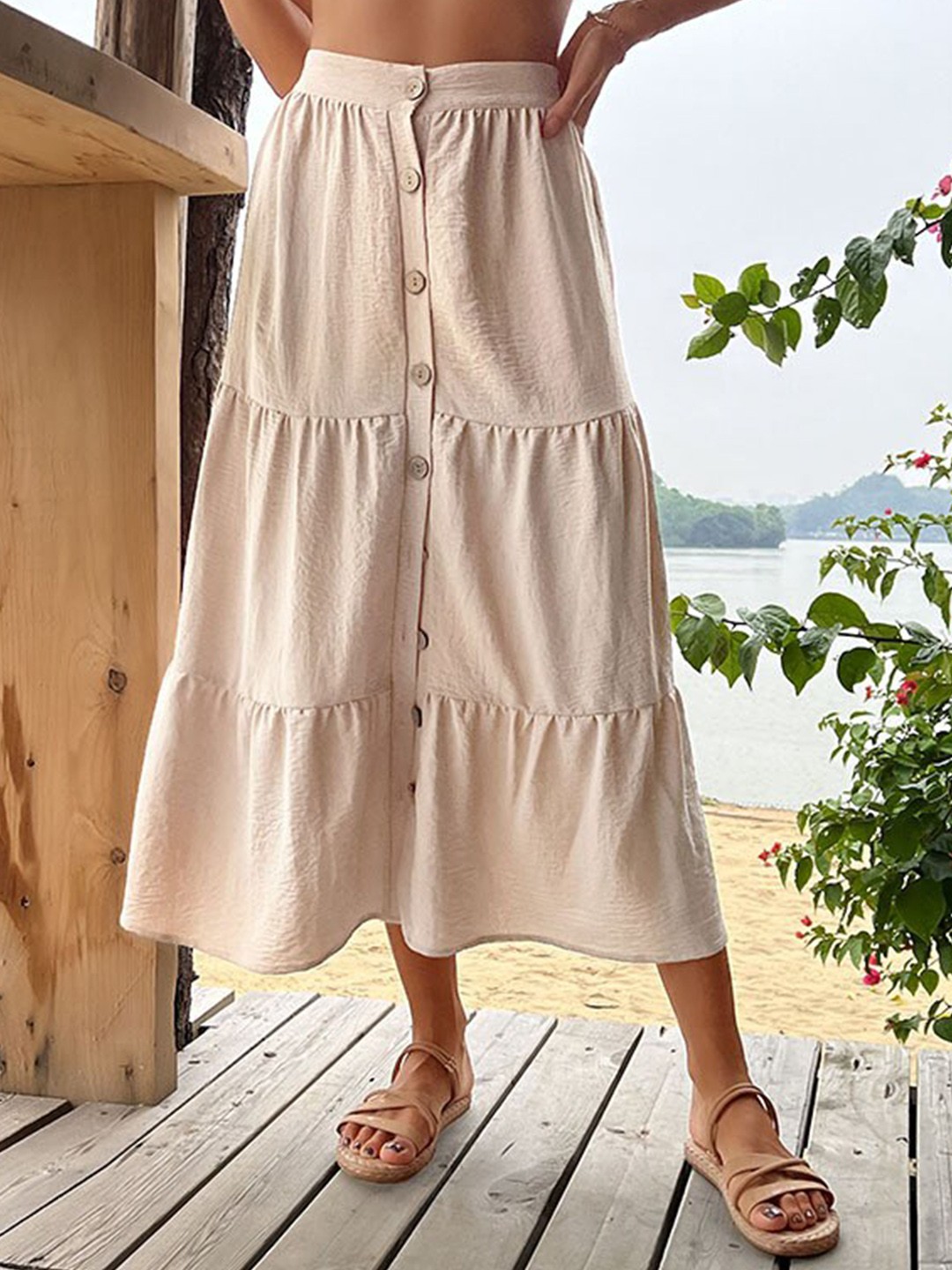 

La Aimee Pink Solid Skirt