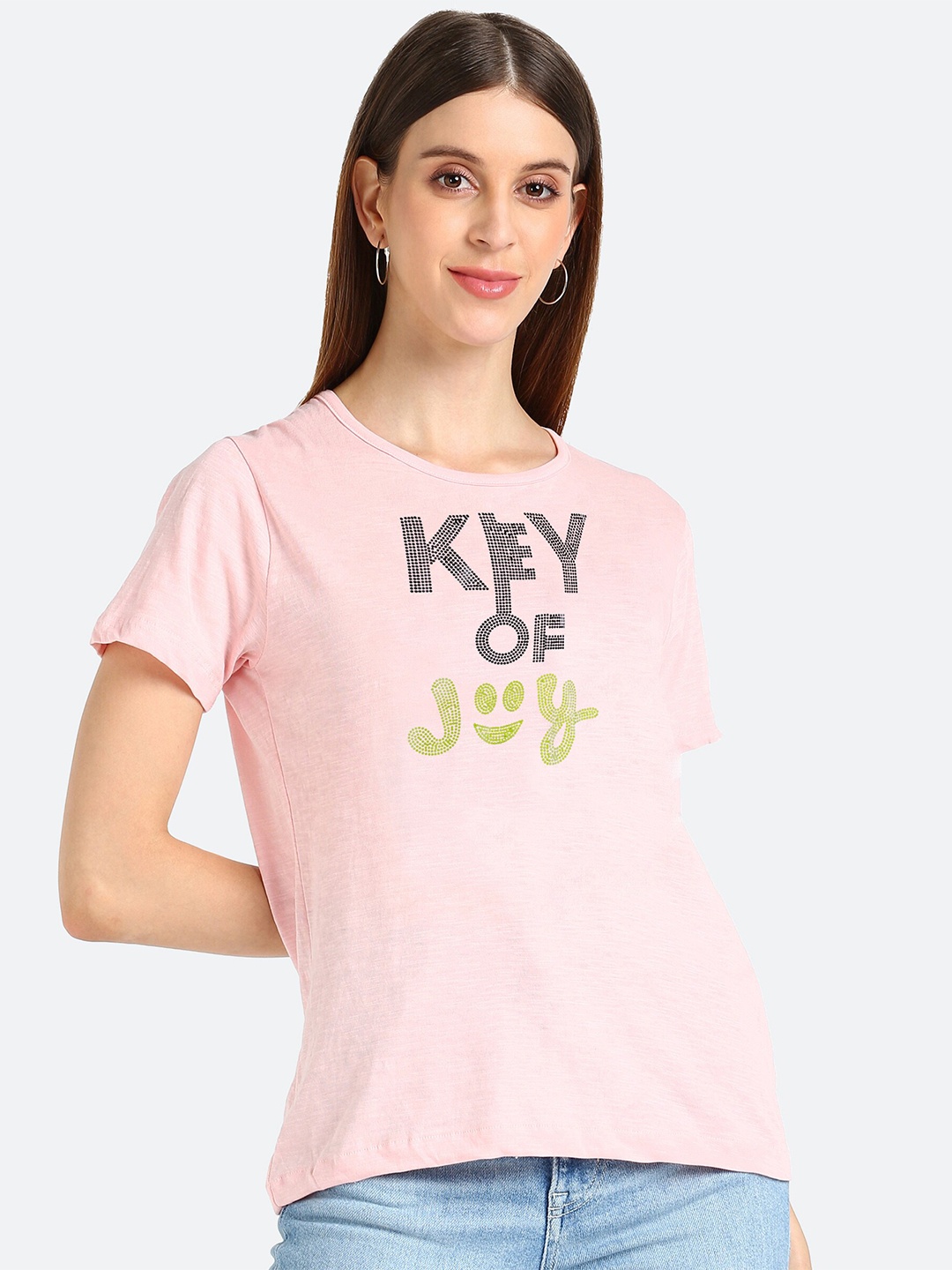 

shashvi Women Pink Typography Printed T-shirt