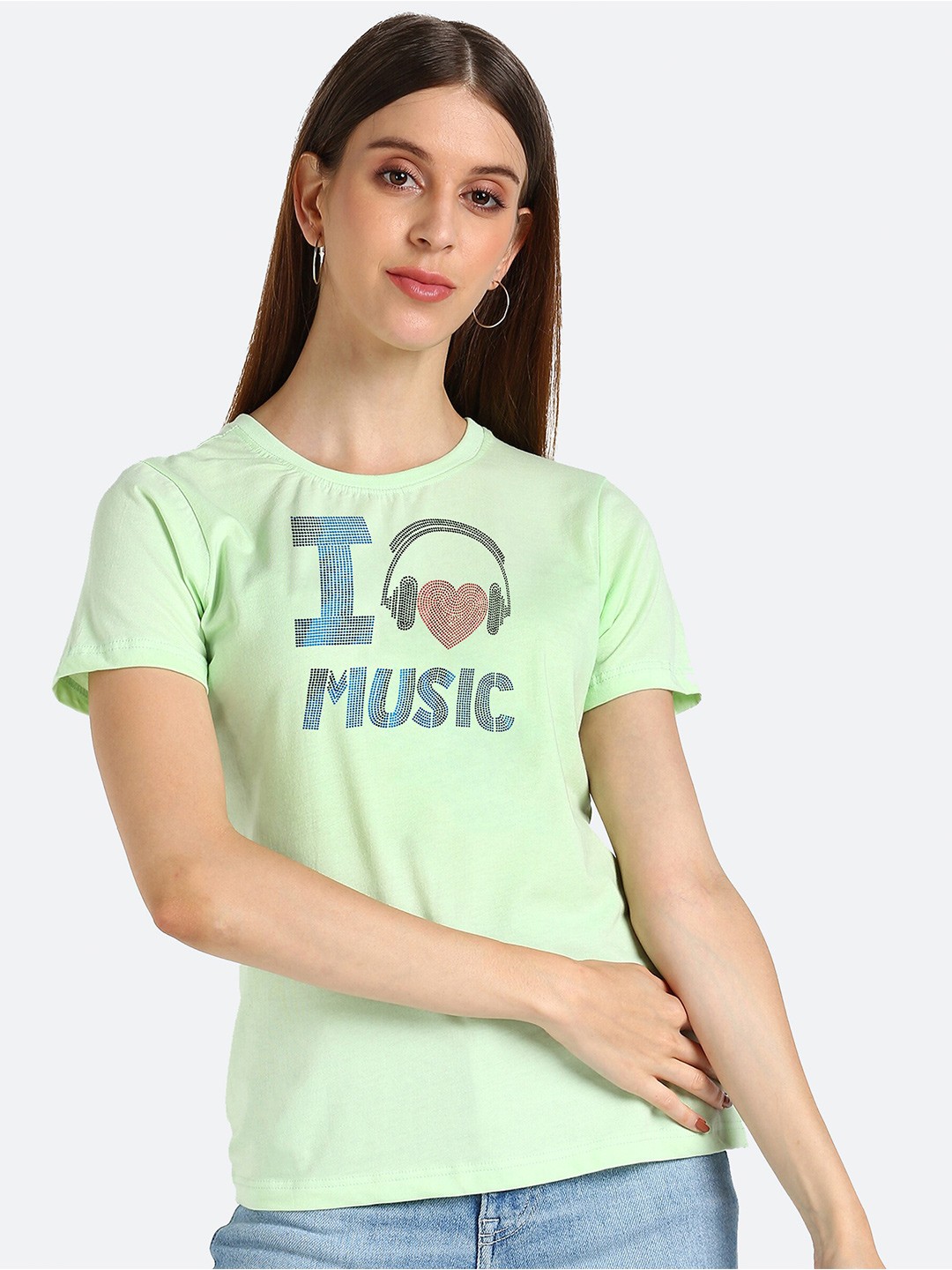 

shashvi Women Green Typography Printed T-shirt
