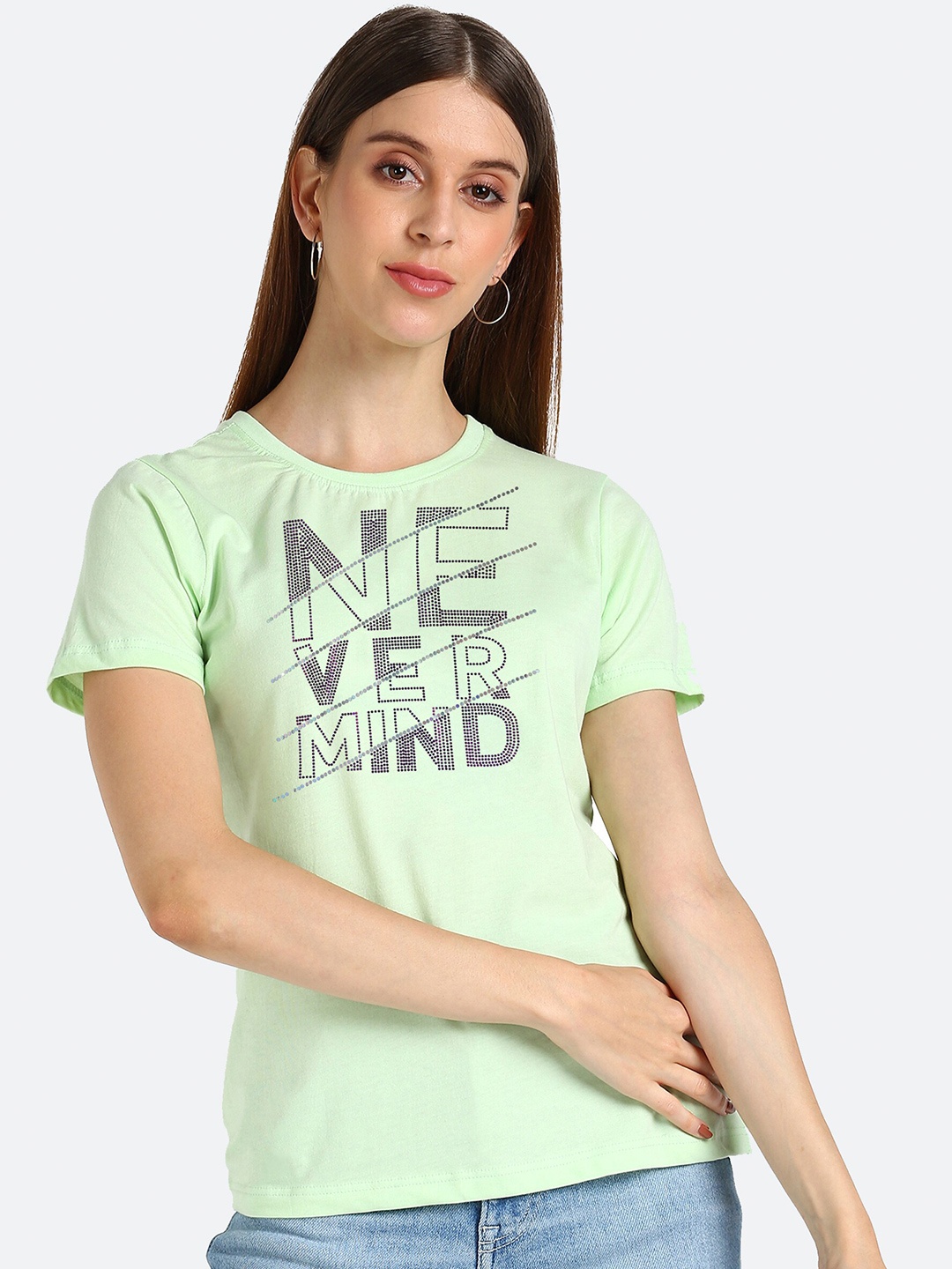 

shashvi Women Green Typography Printed T-shirt