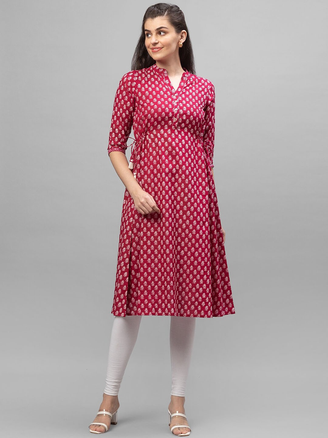 

Globus Women Maroon Floral Printed Cotton A-Line Kurta