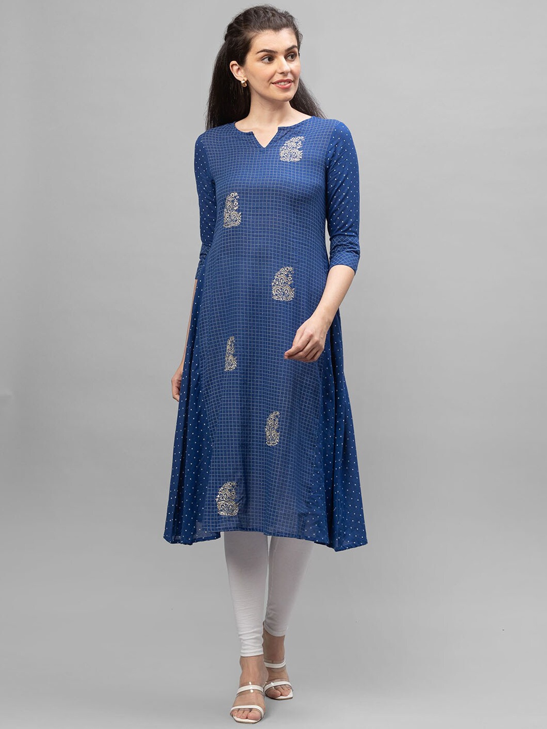 

Globus Women Blue Ethnic Motifs Printed Thread Work Cotton Kurta