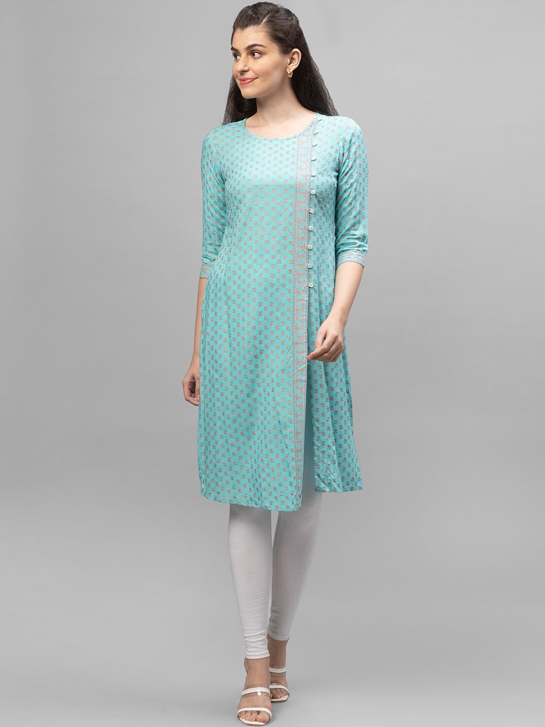 

Globus Women Blue & Pink Floral Printed Kurta