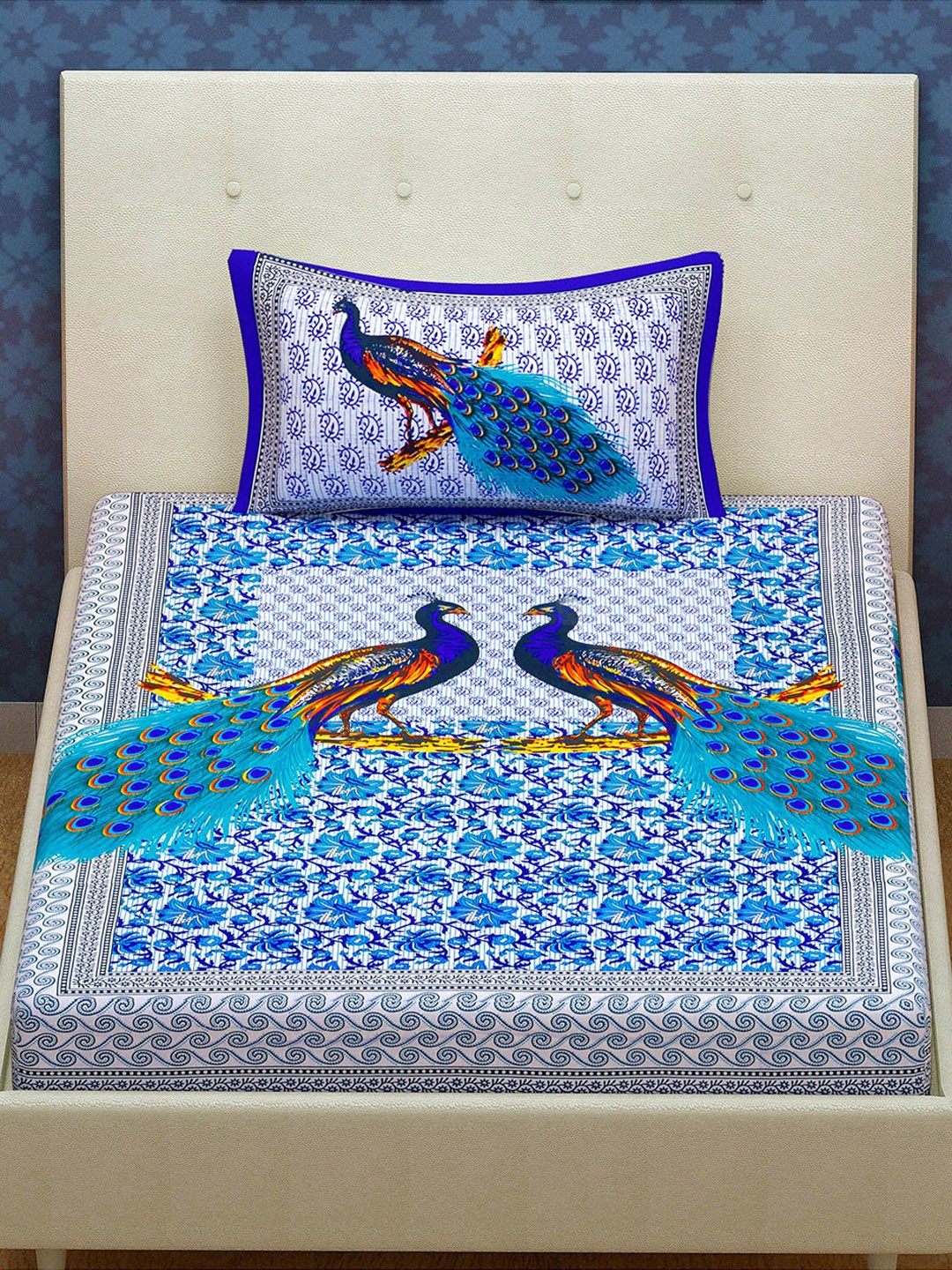 

Urban Magic Blue & Off White 104 TC Single Bedsheet with 1 Pillow Covers
