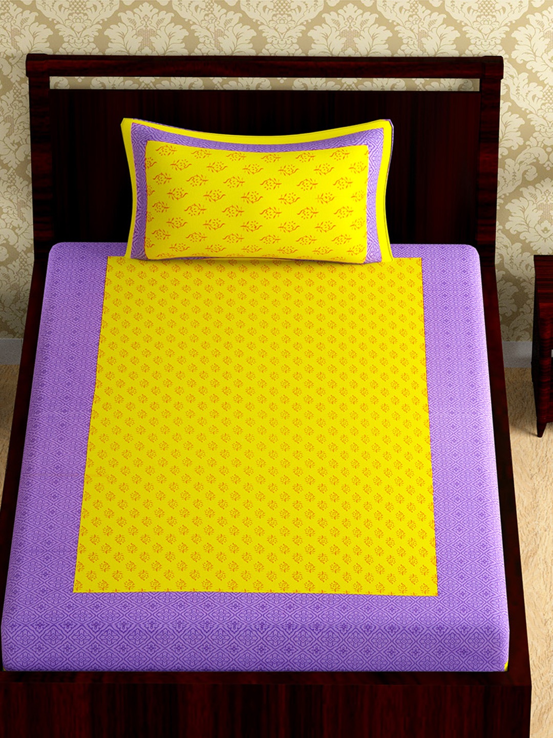 

Urban Magic Purple & Yellow Floral 104 TC Single Bedsheet with 1 Pillow Cover