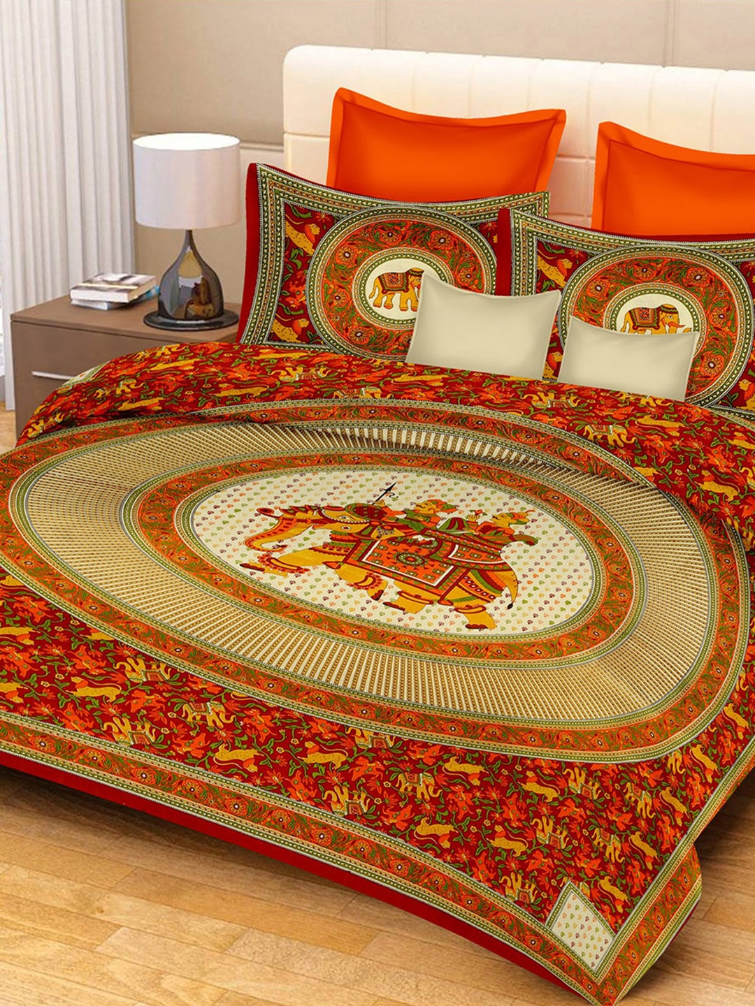 

Urban Magic Orange 104 TC Cotton Animal Print Double Bedsheet with 2 Pillow Covers