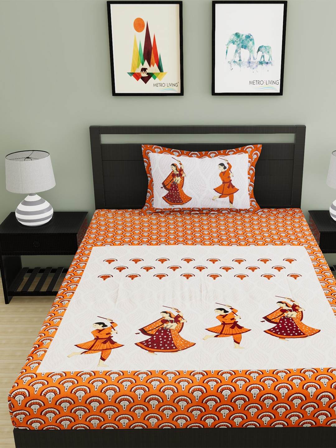 

Urban Magic Orange & White Ethnic Motifs 104 TC Single Bedsheet with 1 Pillow Cover