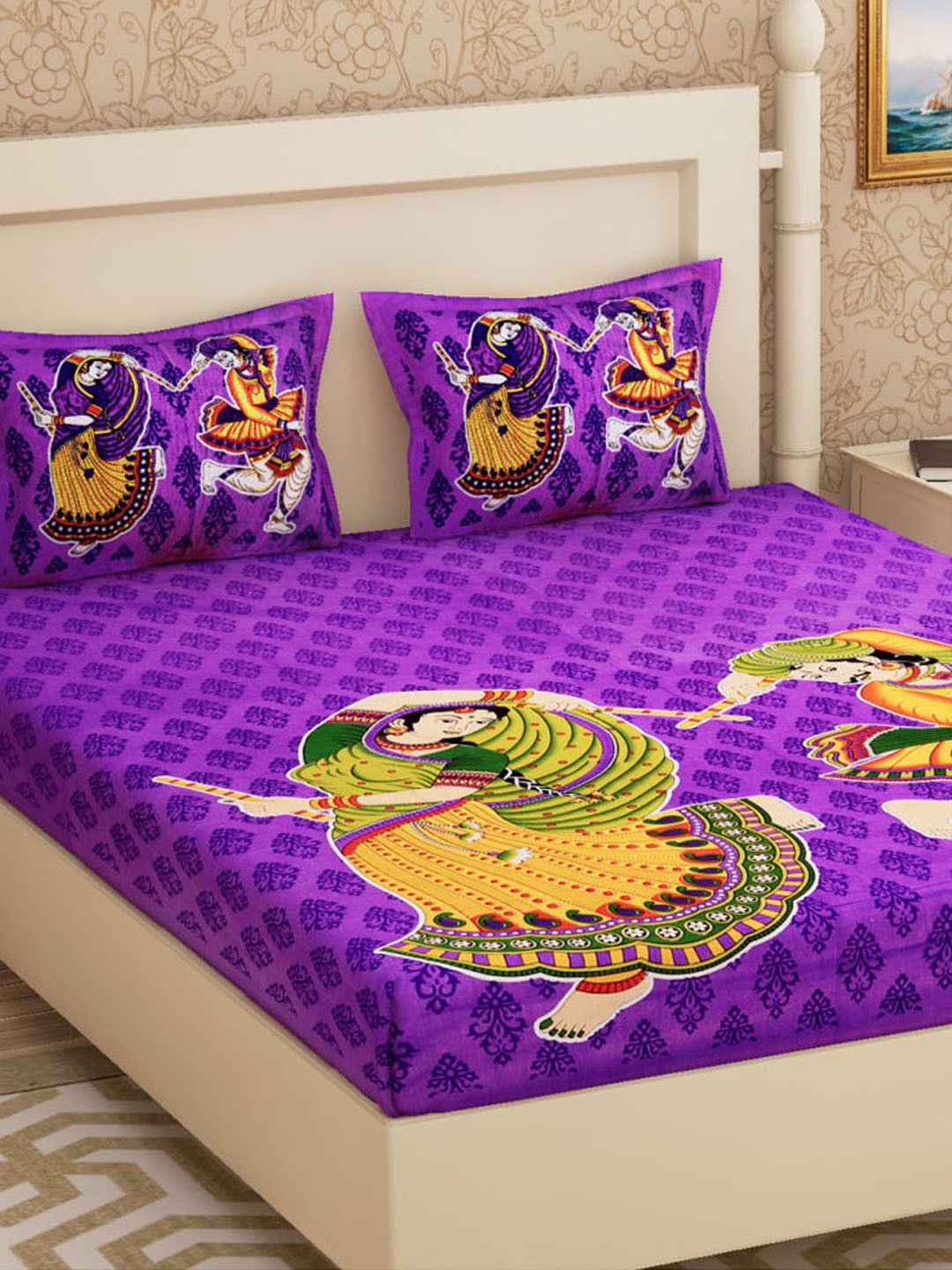 

Urban Magic Unisex Purple 104 TC Cotton Printed Double Bedsheet with 2 Pillow Cover