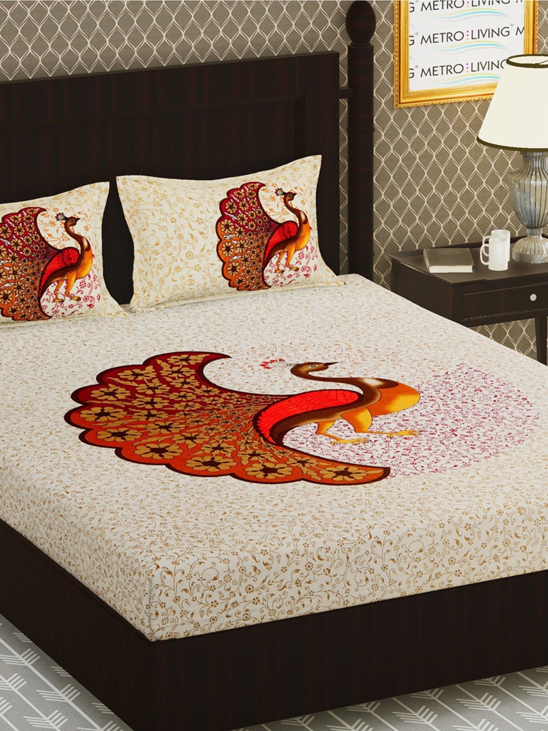 

Urban Magic Unisex Gold 104 TC Cotton Animal Printed Double Bedsheet with 2 Pillow Cover