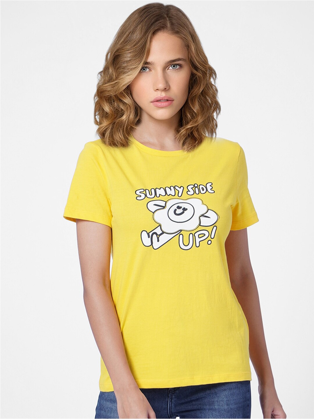 

ONLY Women Yellow Printed T-shirt