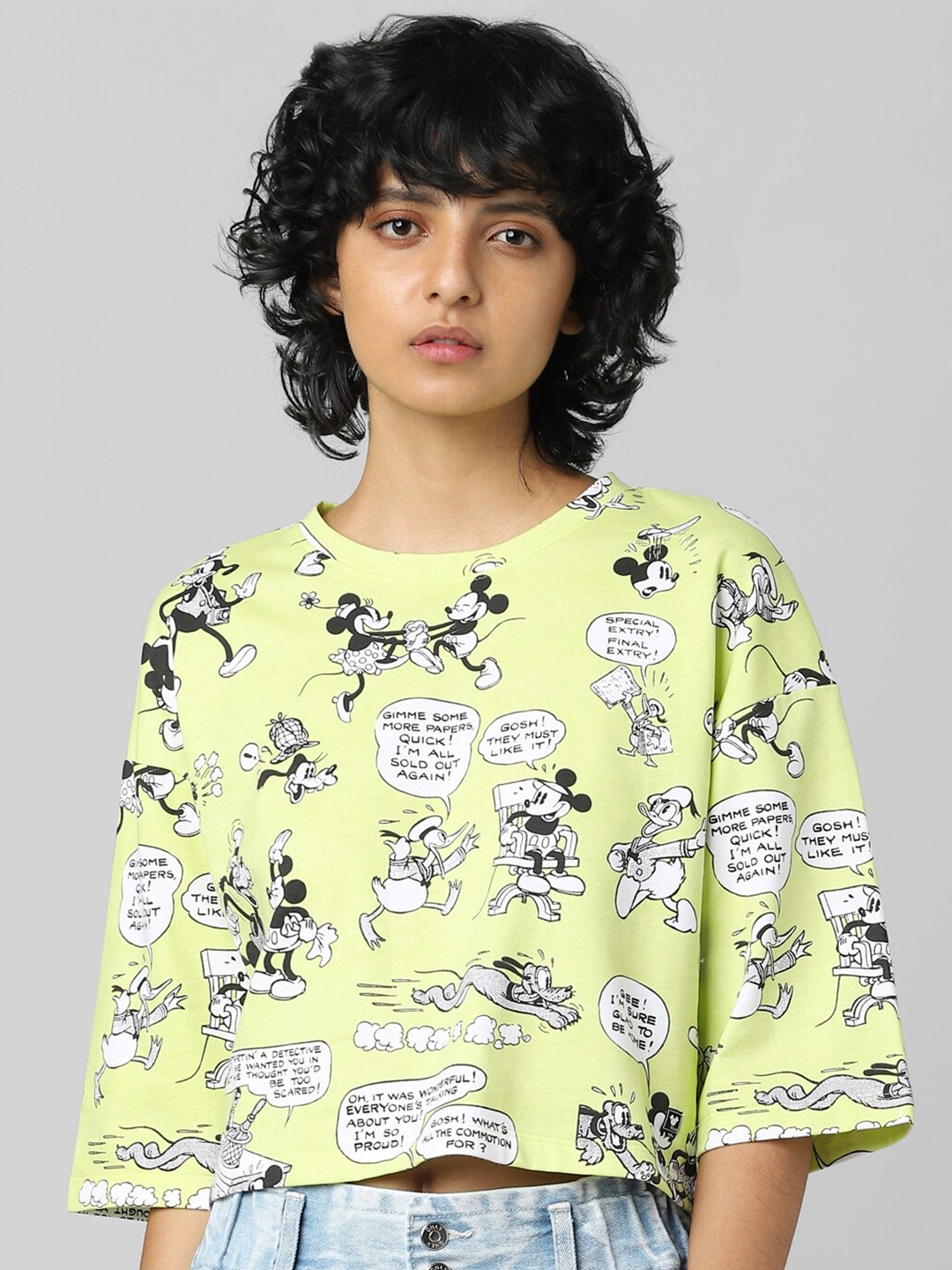 

ONLY Women Green Mickey Mouse Printed T-shirt