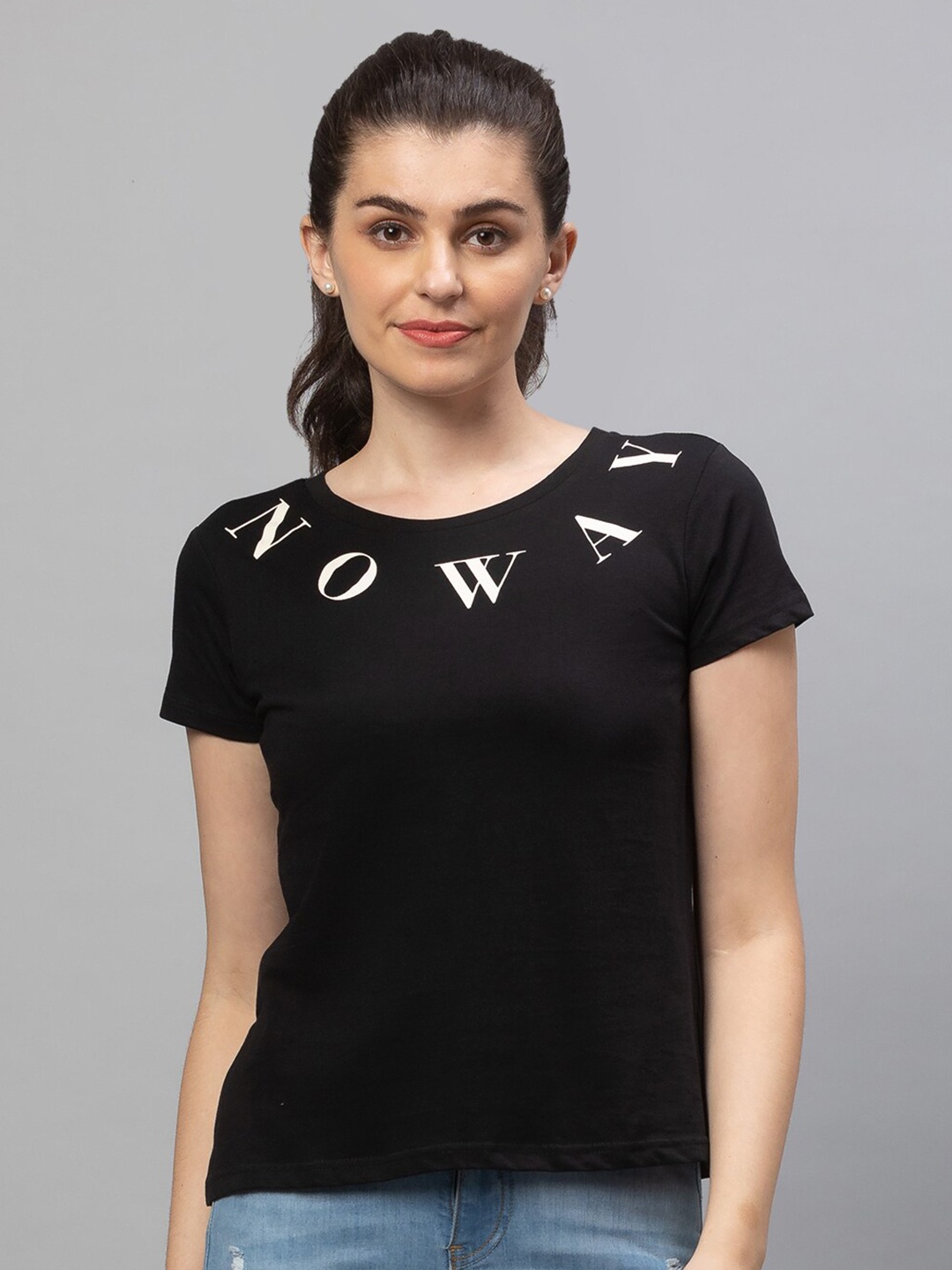 

Globus Women Black Typography Cotton T-shirt