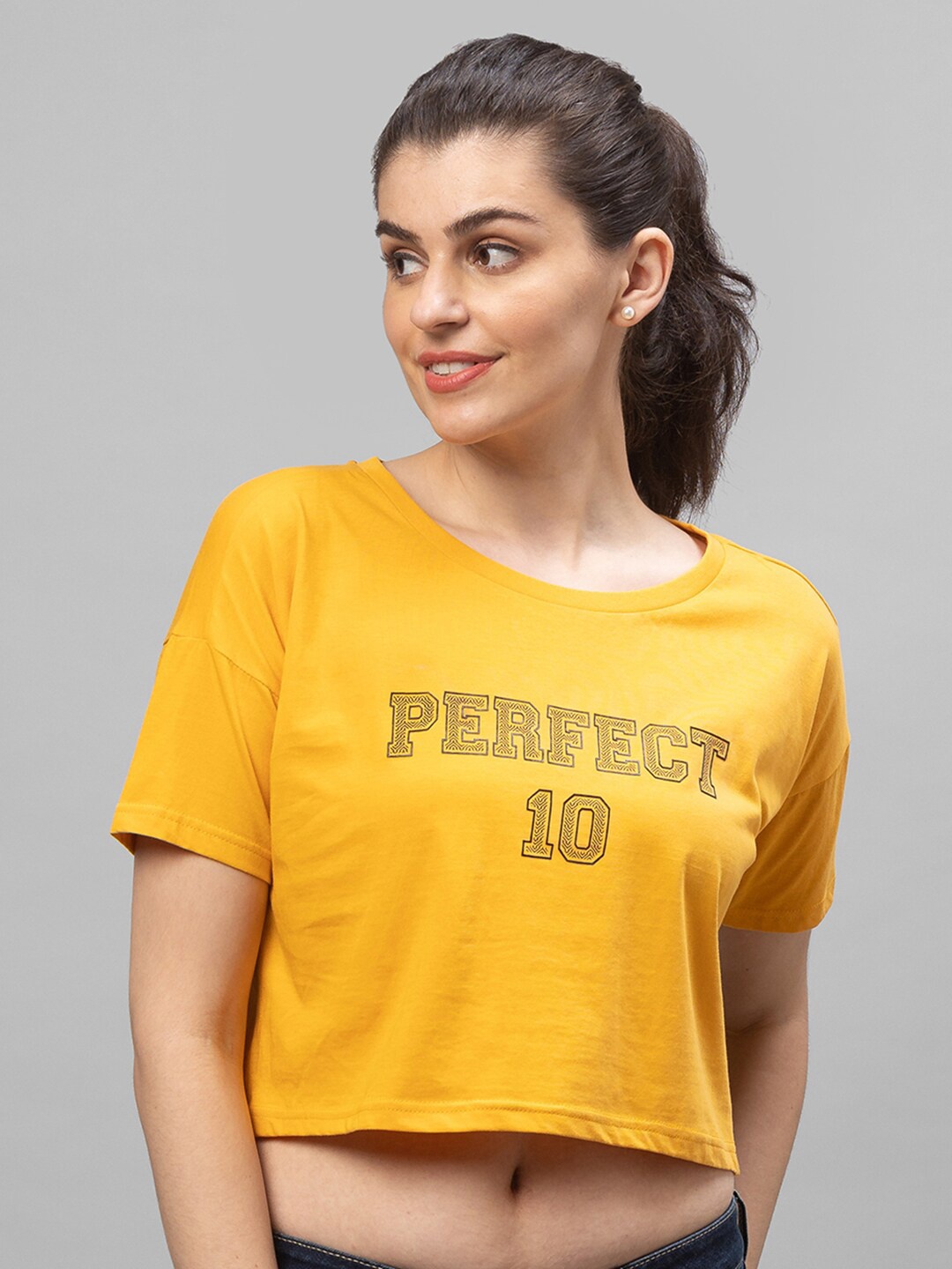 

Globus Women Yellow Typography Printed T-shirt