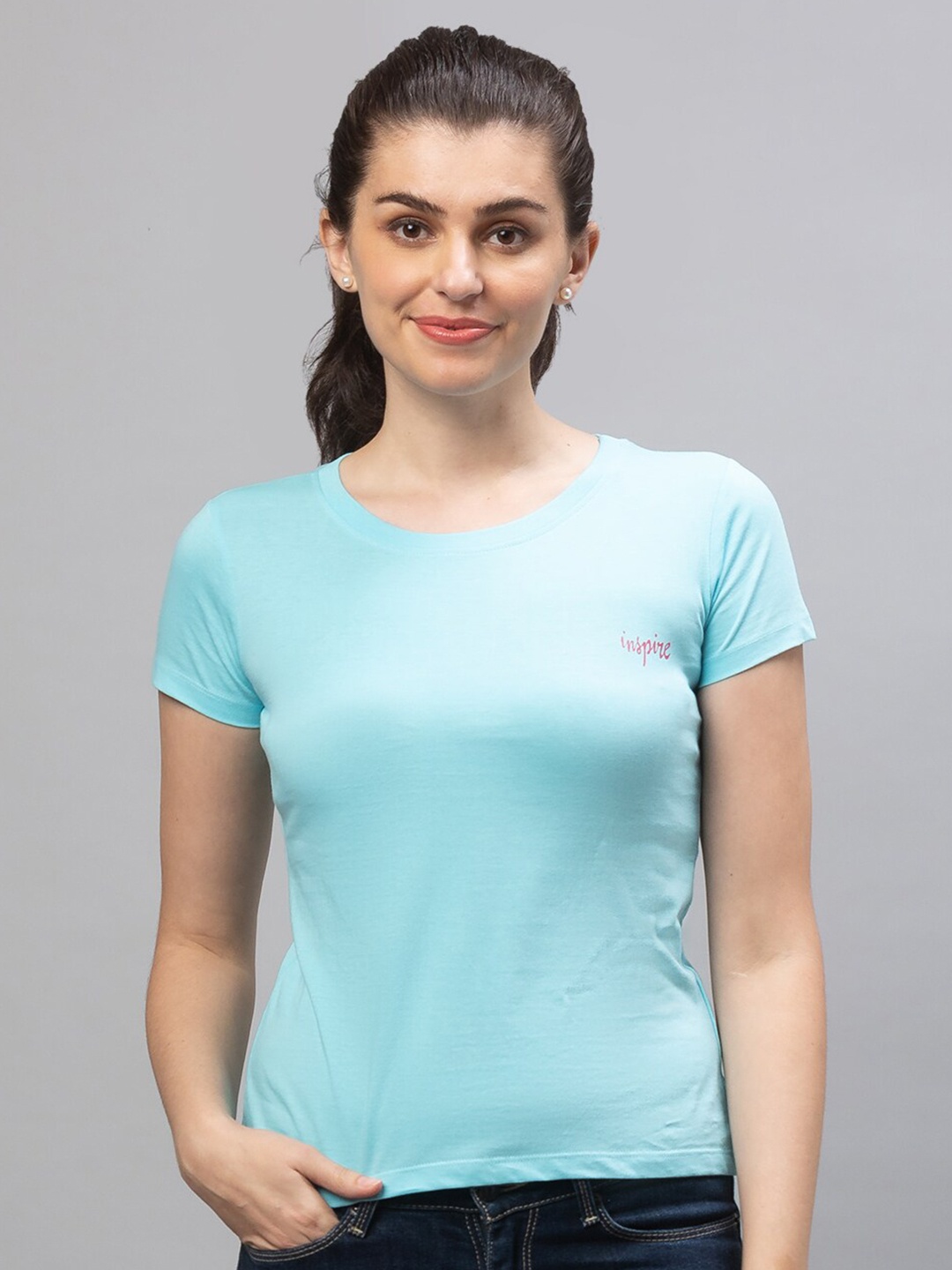 

Globus Women Blue Solid Cotton T-shirt