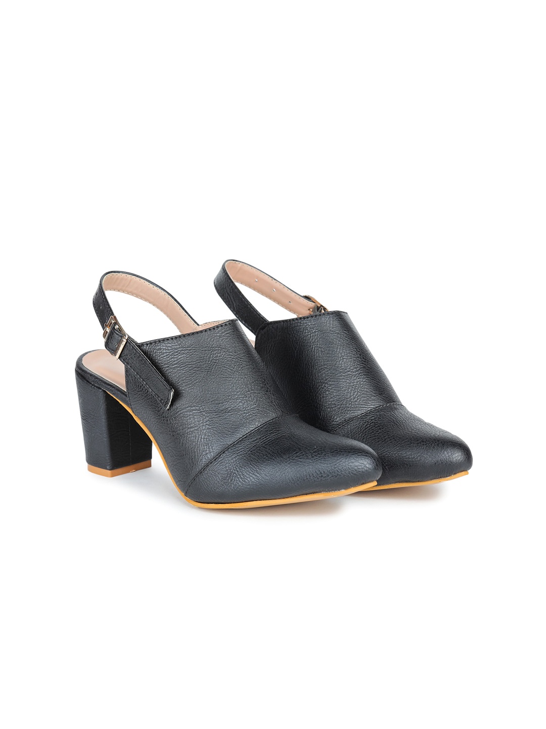 

Luv Byt Women Black Textured Party Block Pumps with Buckles