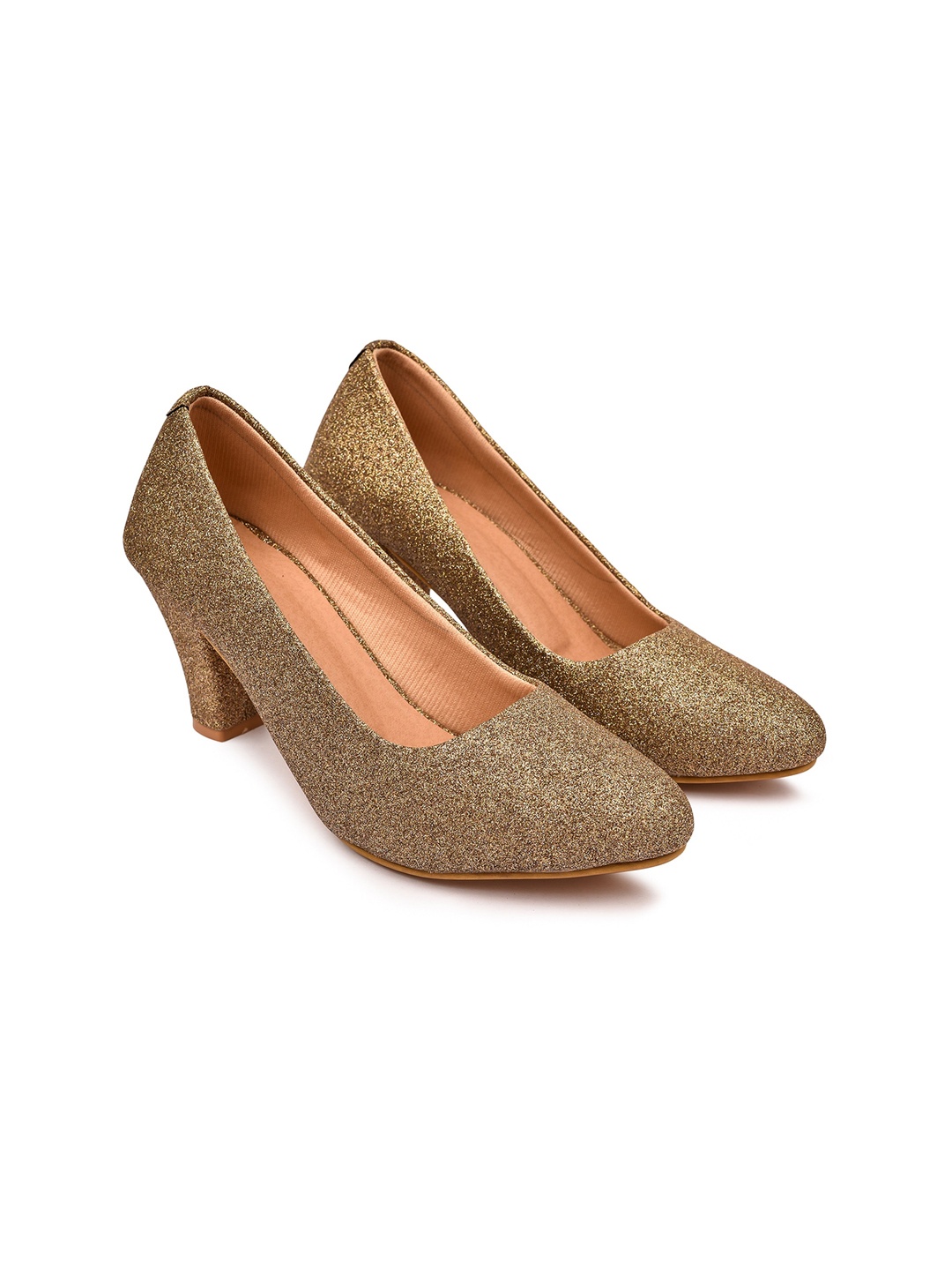 

Luv Byt Women Gold-Toned Party Block Pumps