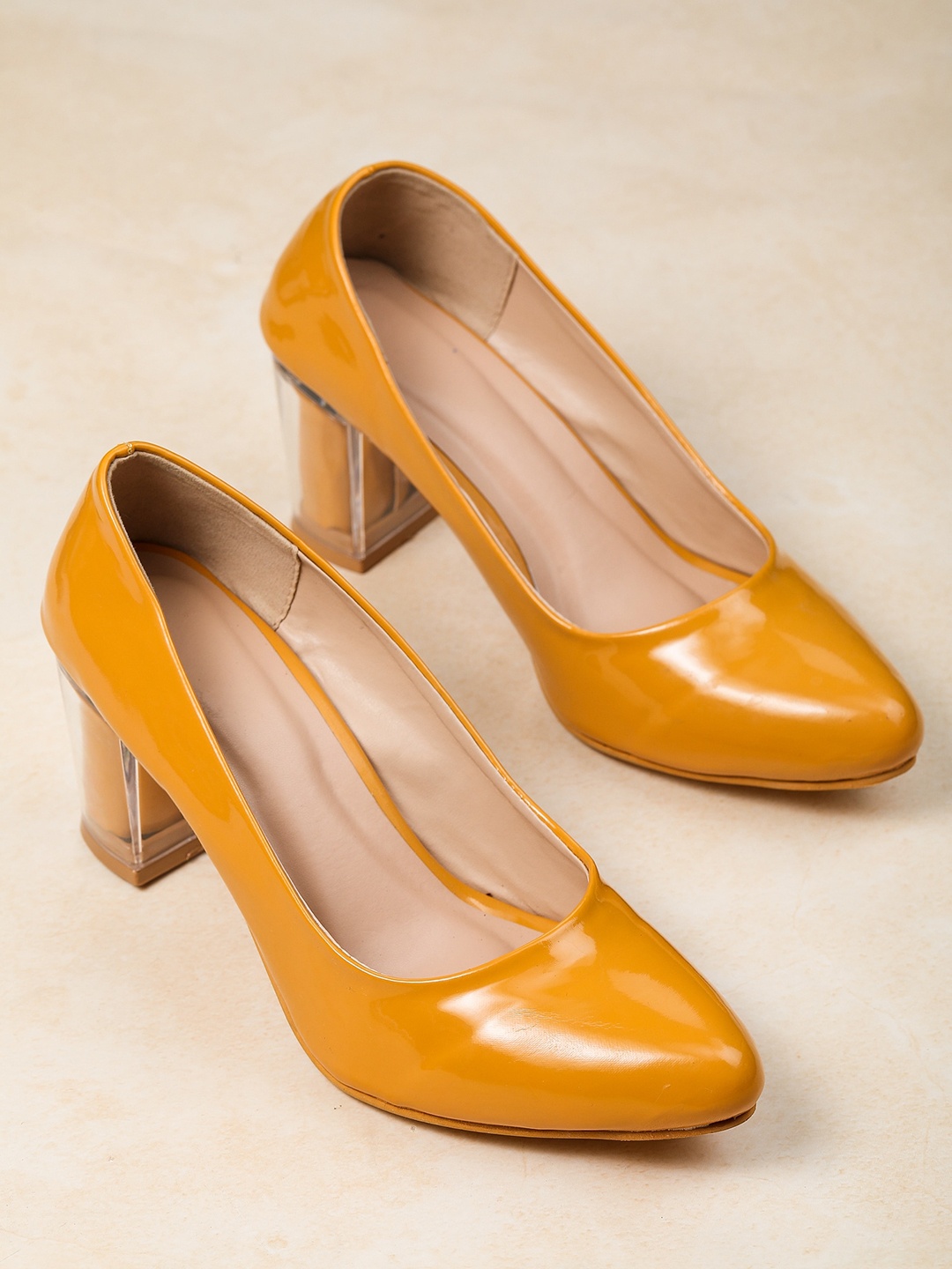 

Luv Byt Women Yellow Party Block Pumps
