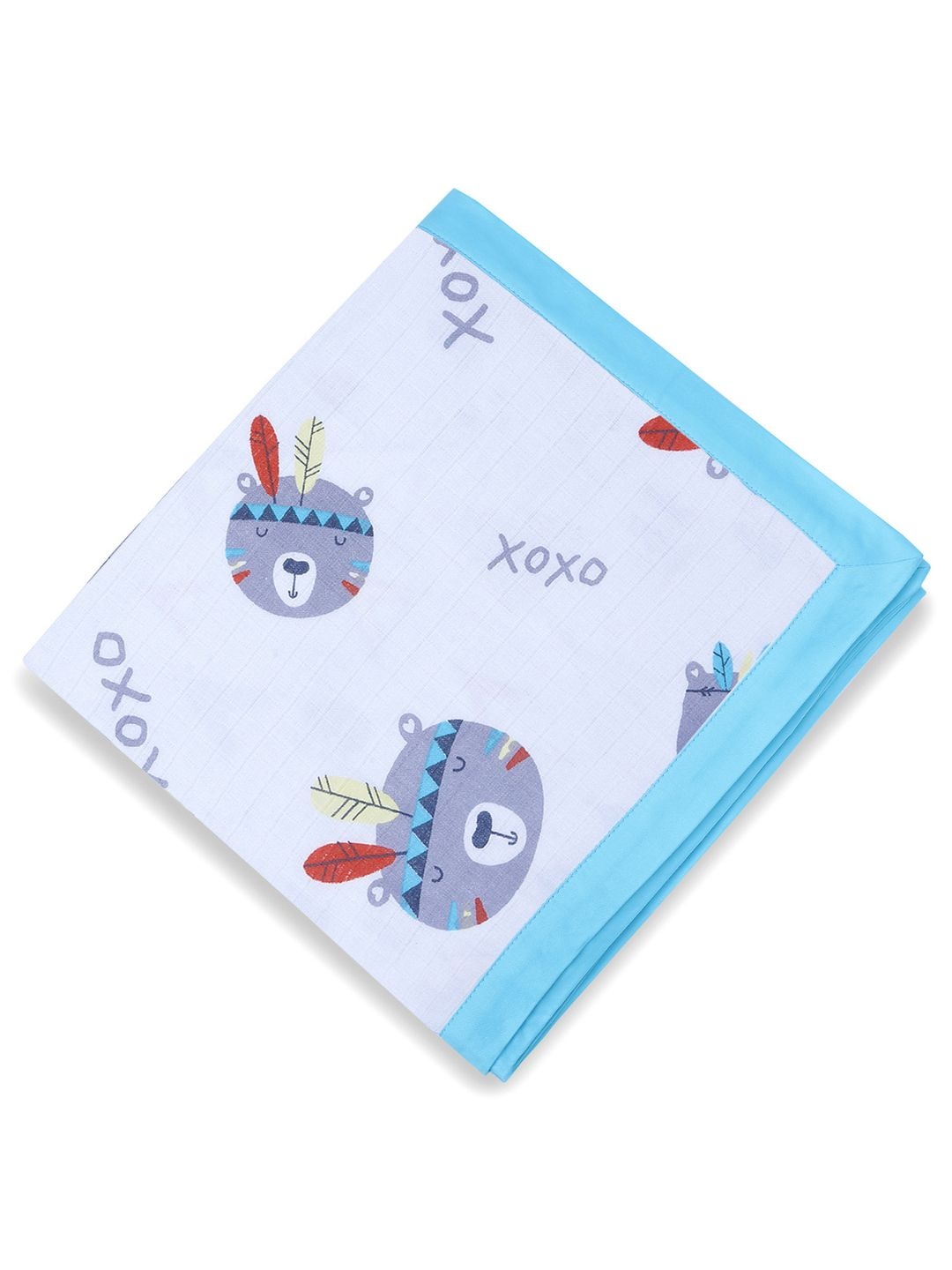 

My Milestones Kids Blue Pure Cotton Muslin 2 Layered Bear Face Blanket, Multi