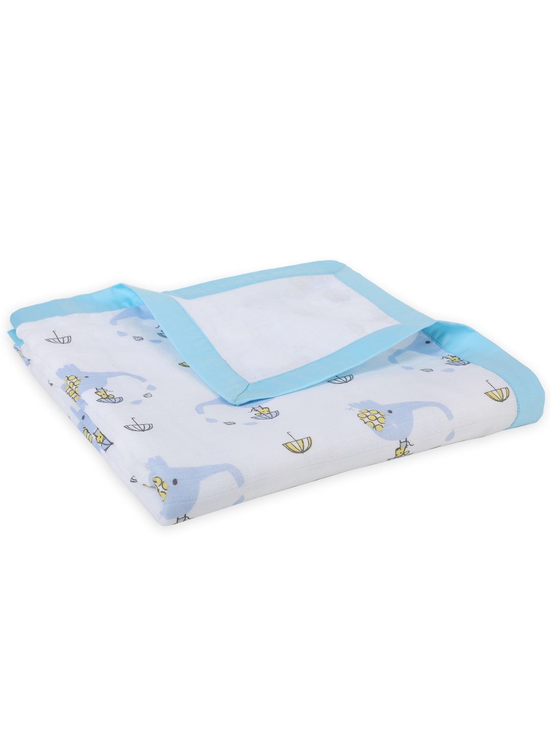 

My Milestones Infants Elephant Printed Pure Cotton Muslin 2 Layered Blanket, Blue