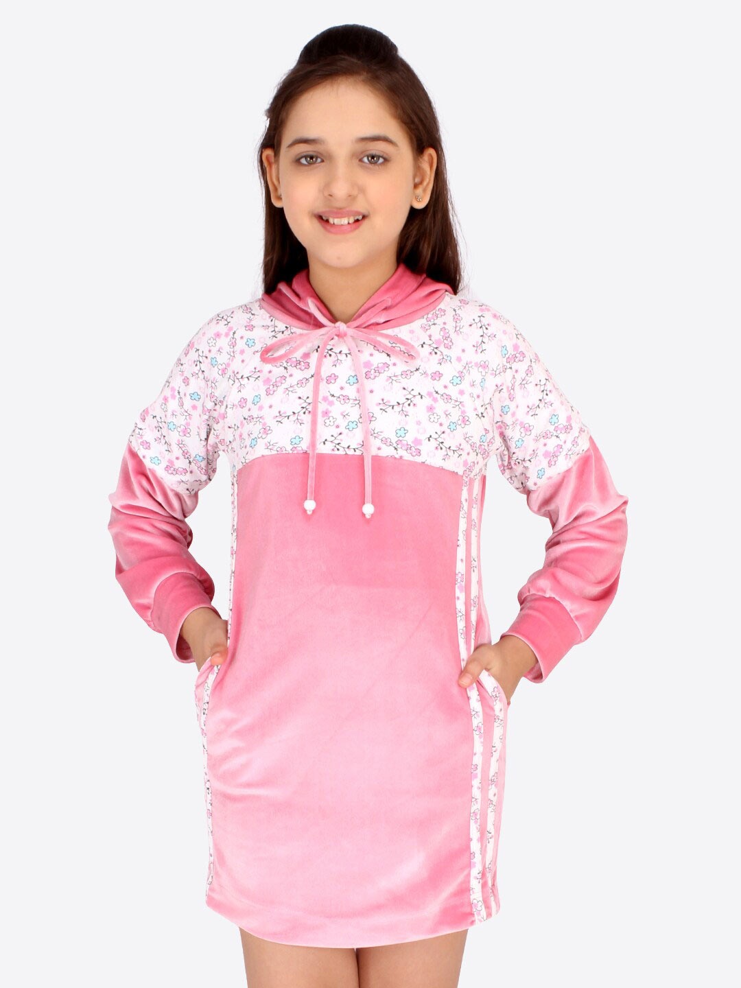

CUTECUMBER Girls Pink Knee-Length Hooded T-Shirt Dress