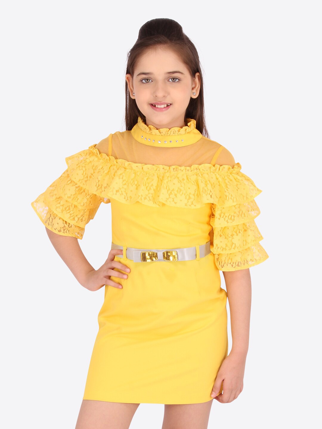 

CUTECUMBER Girl Yellow Georgette Sheath Dress