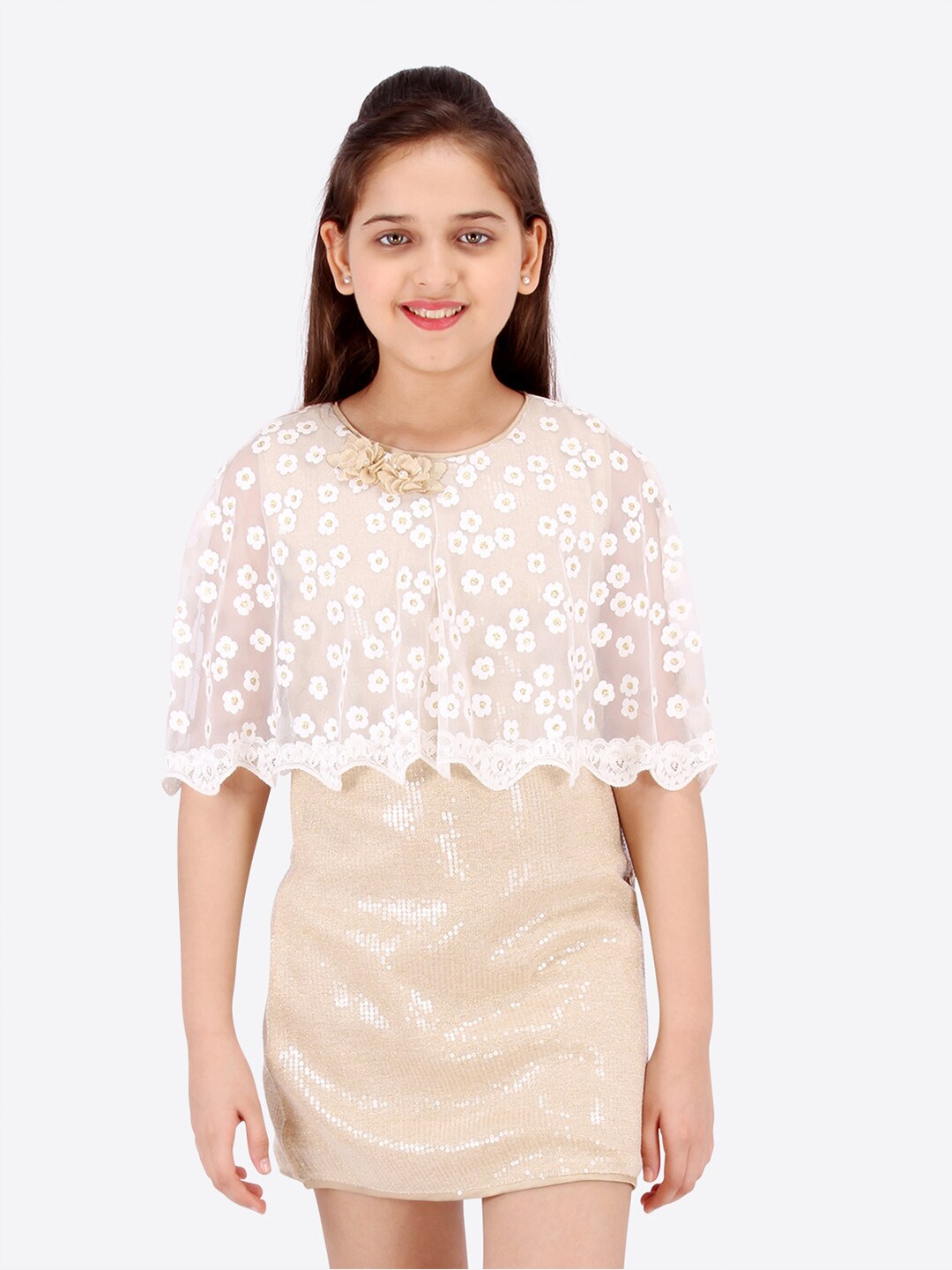 

CUTECUMBER Girls Beige & White A-Line Dress