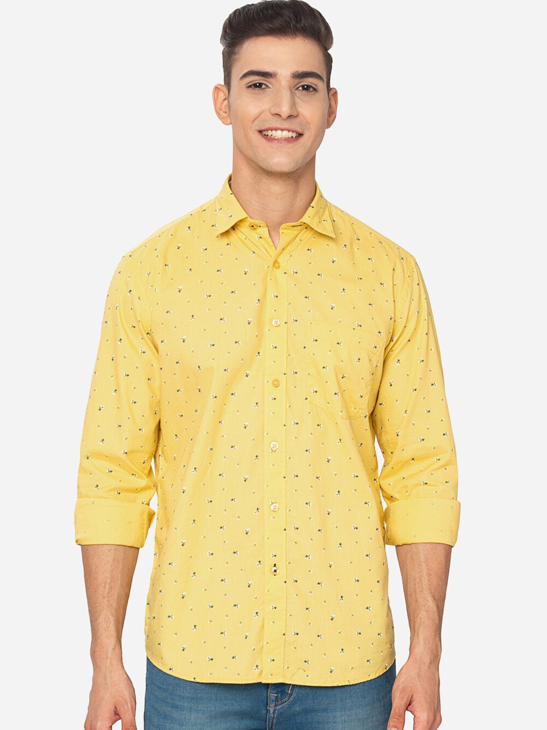 

Greenfibre Men Yellow Slim Fit Printed Casual Shirt