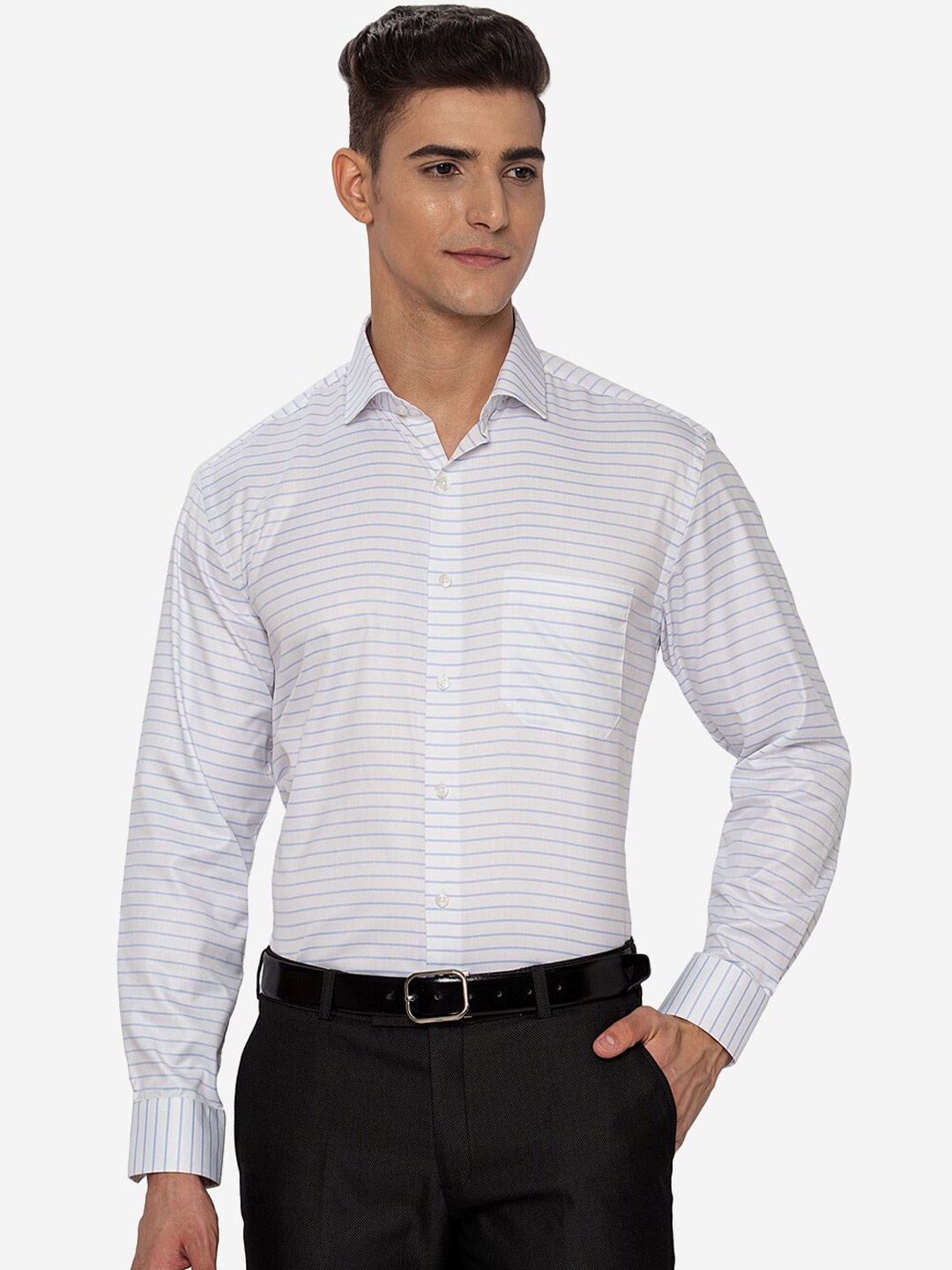 

Greenfibre Men White Horizontal Striped Casual Shirt