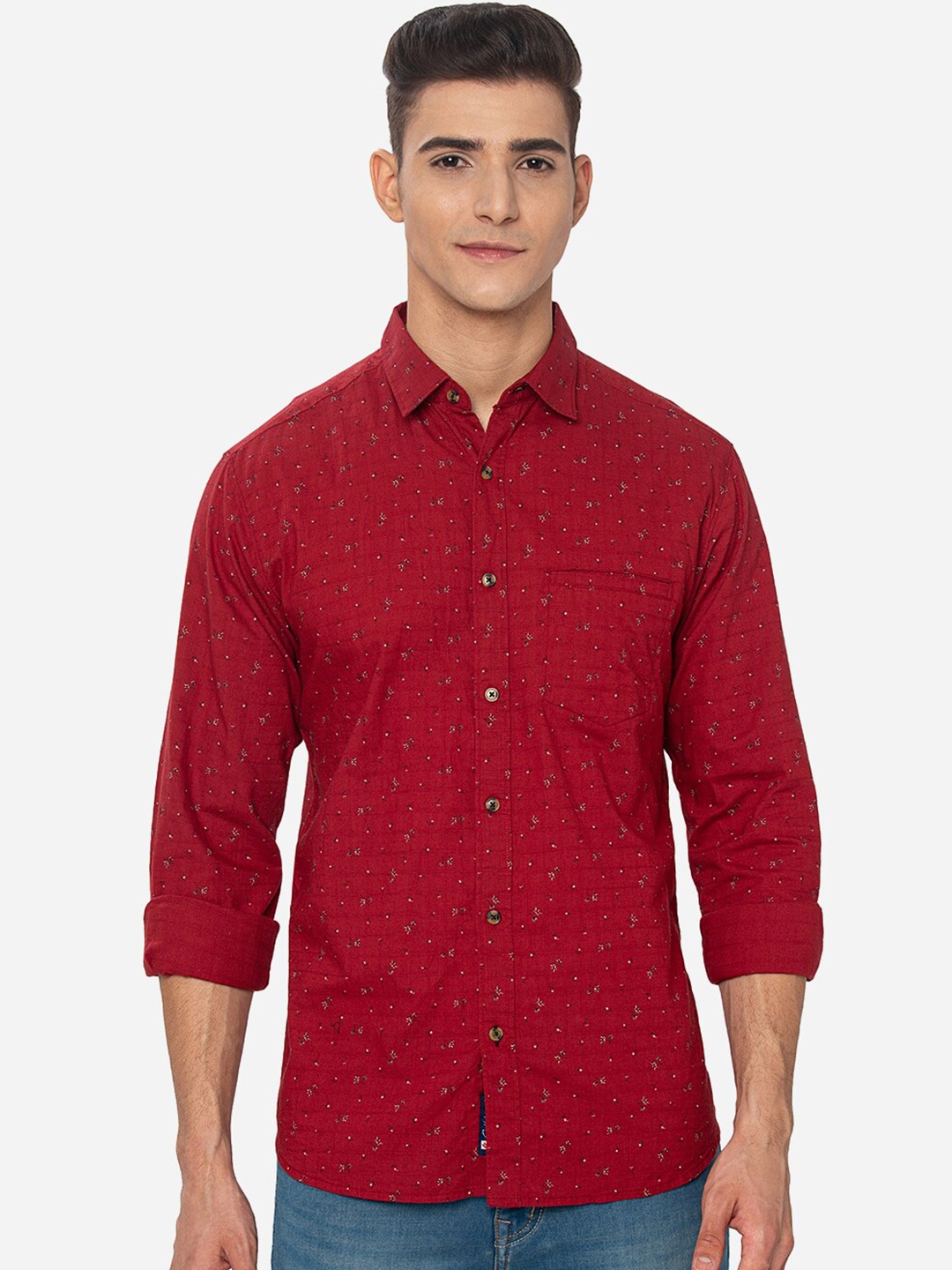 

Greenfibre Men Slim Fit Printed Cotton Casual Shirt, Red