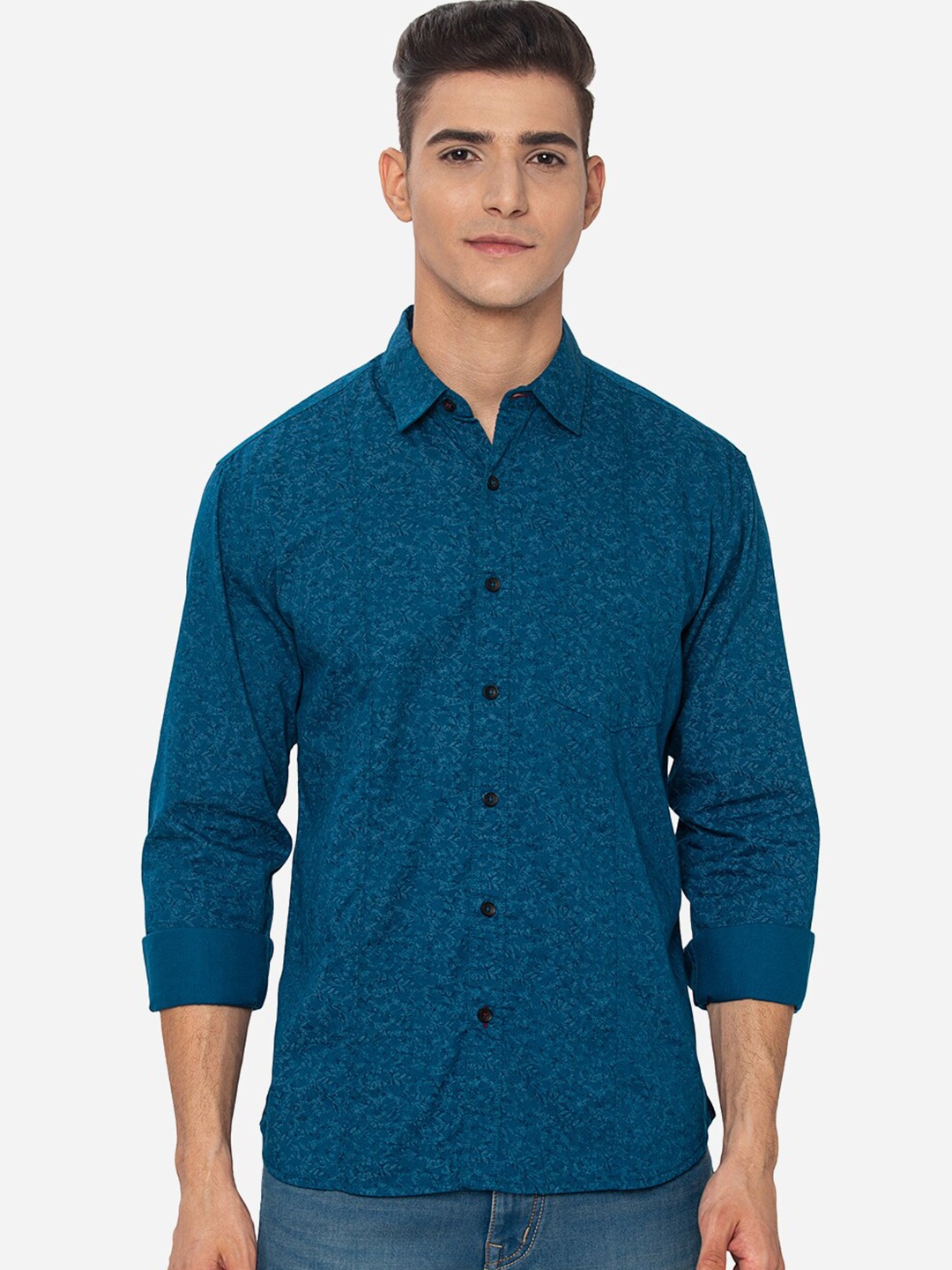 

Greenfibre Men Blue Slim Fit Floral Printed Casual Shirt